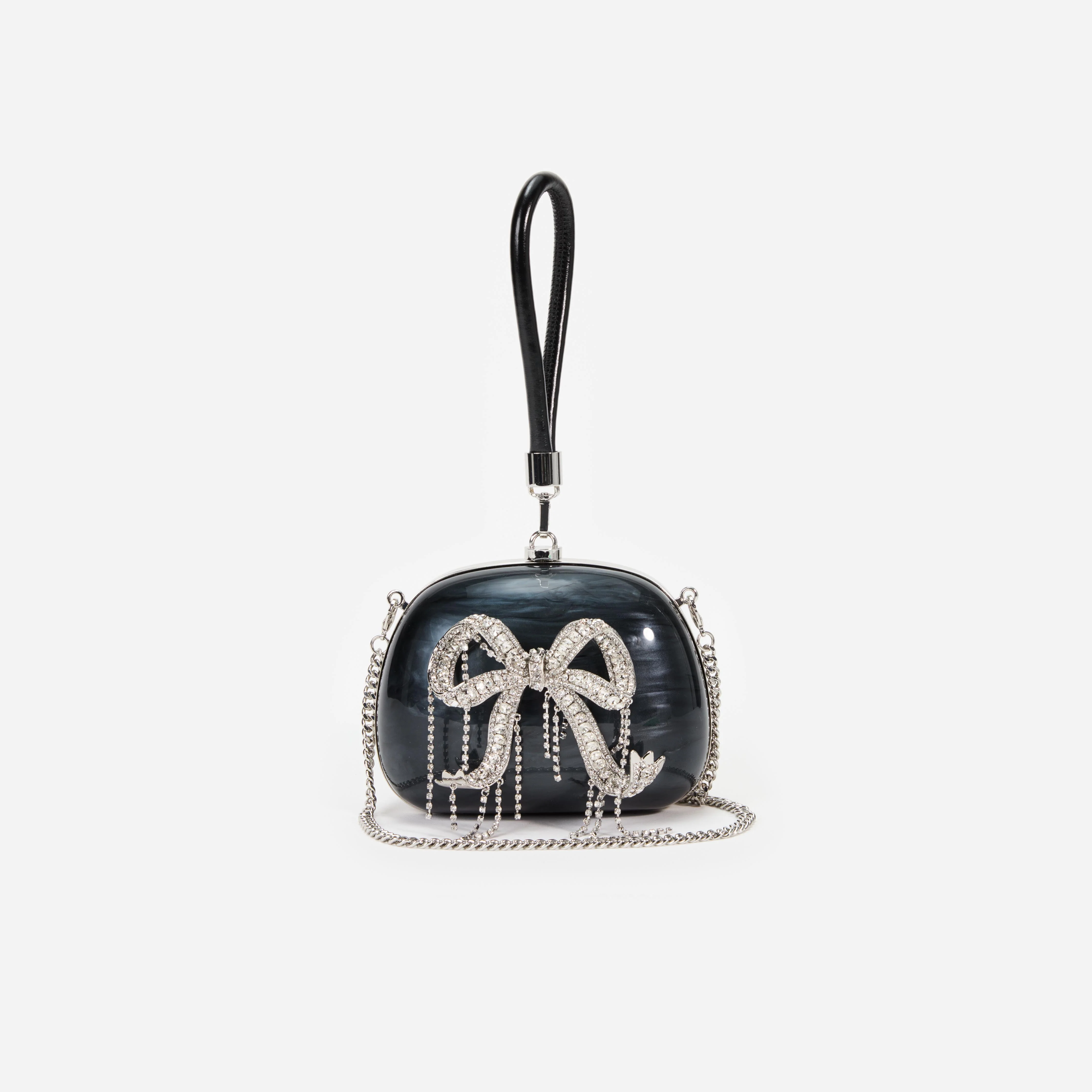 Black Pearl Top Handle Clutch Bag - Image 4
