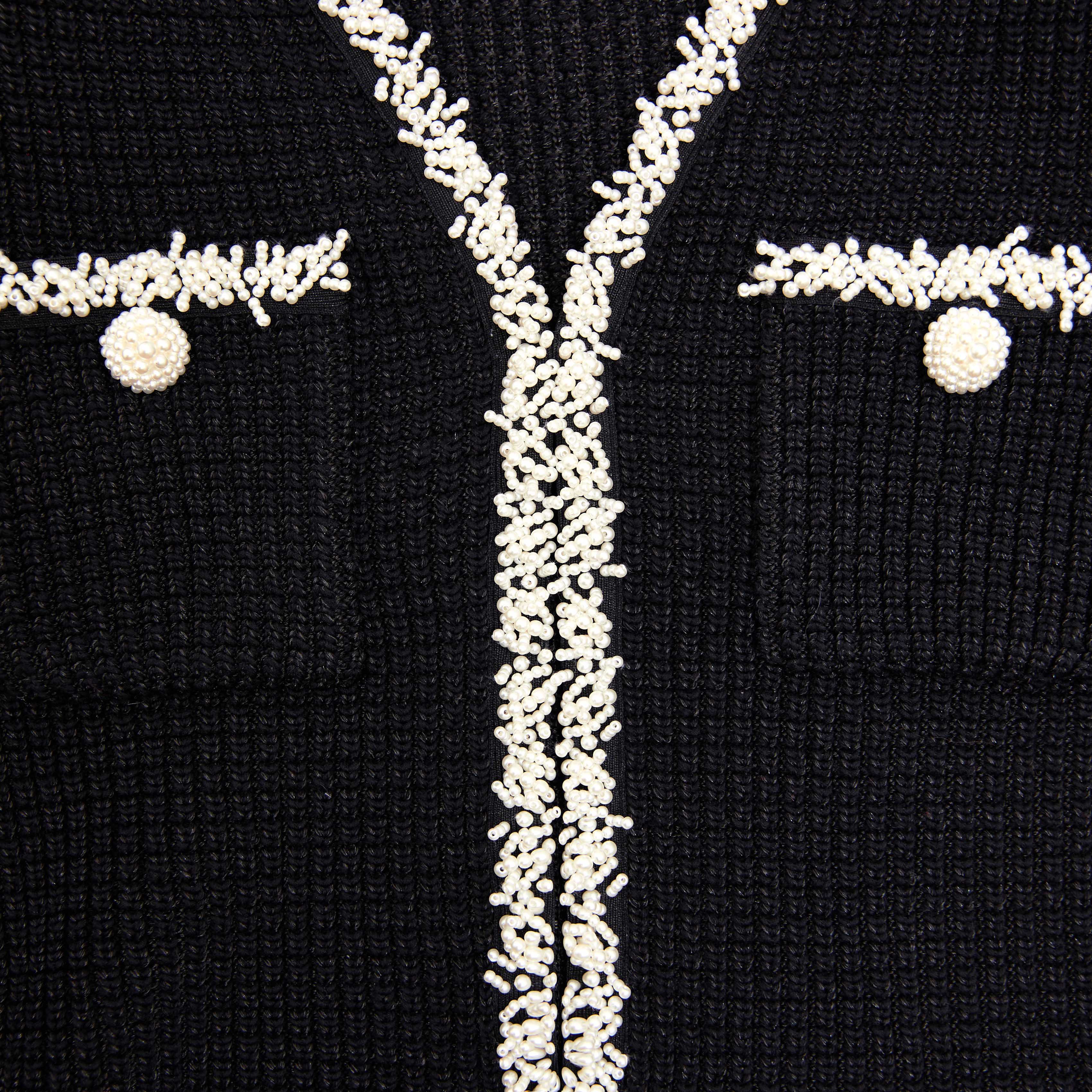 Black Pearl Trim Knit Mini Dress - Image 5