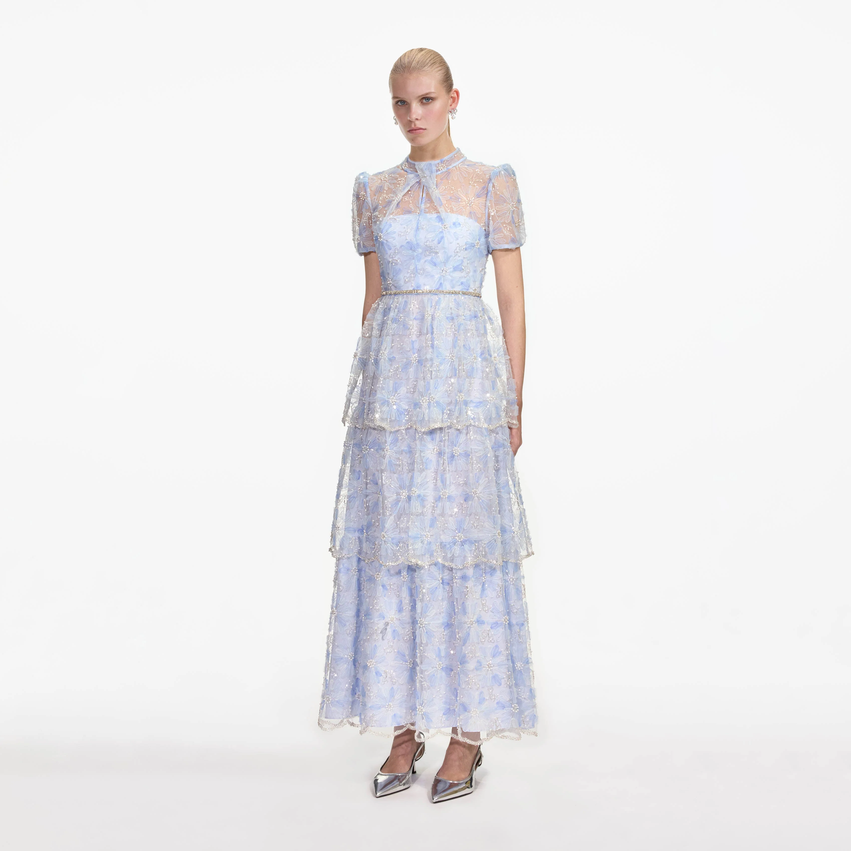 Blue Beaded Sequin Lace Maxi Dress - Image 2