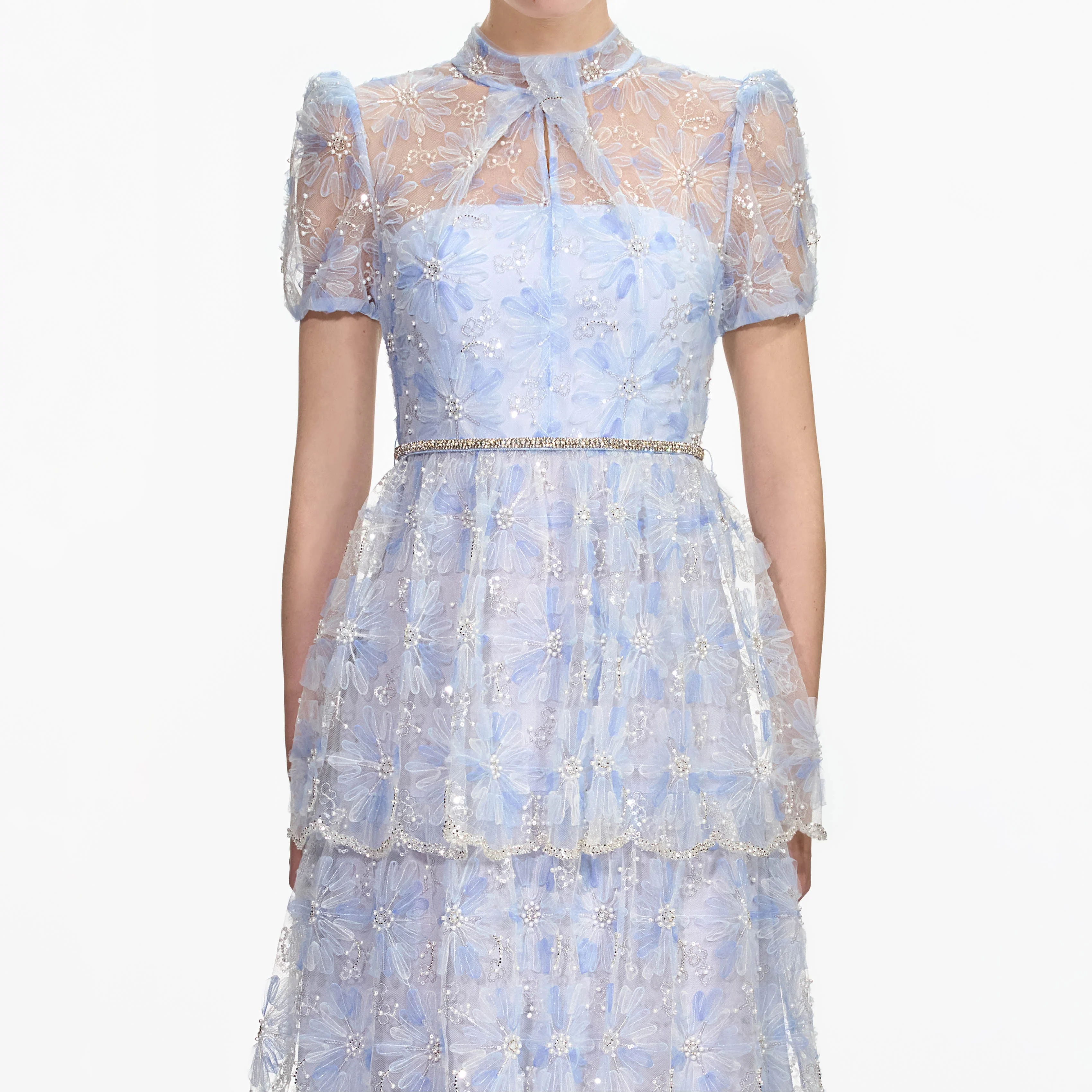 Blue Beaded Sequin Lace Maxi Dress - Image 4