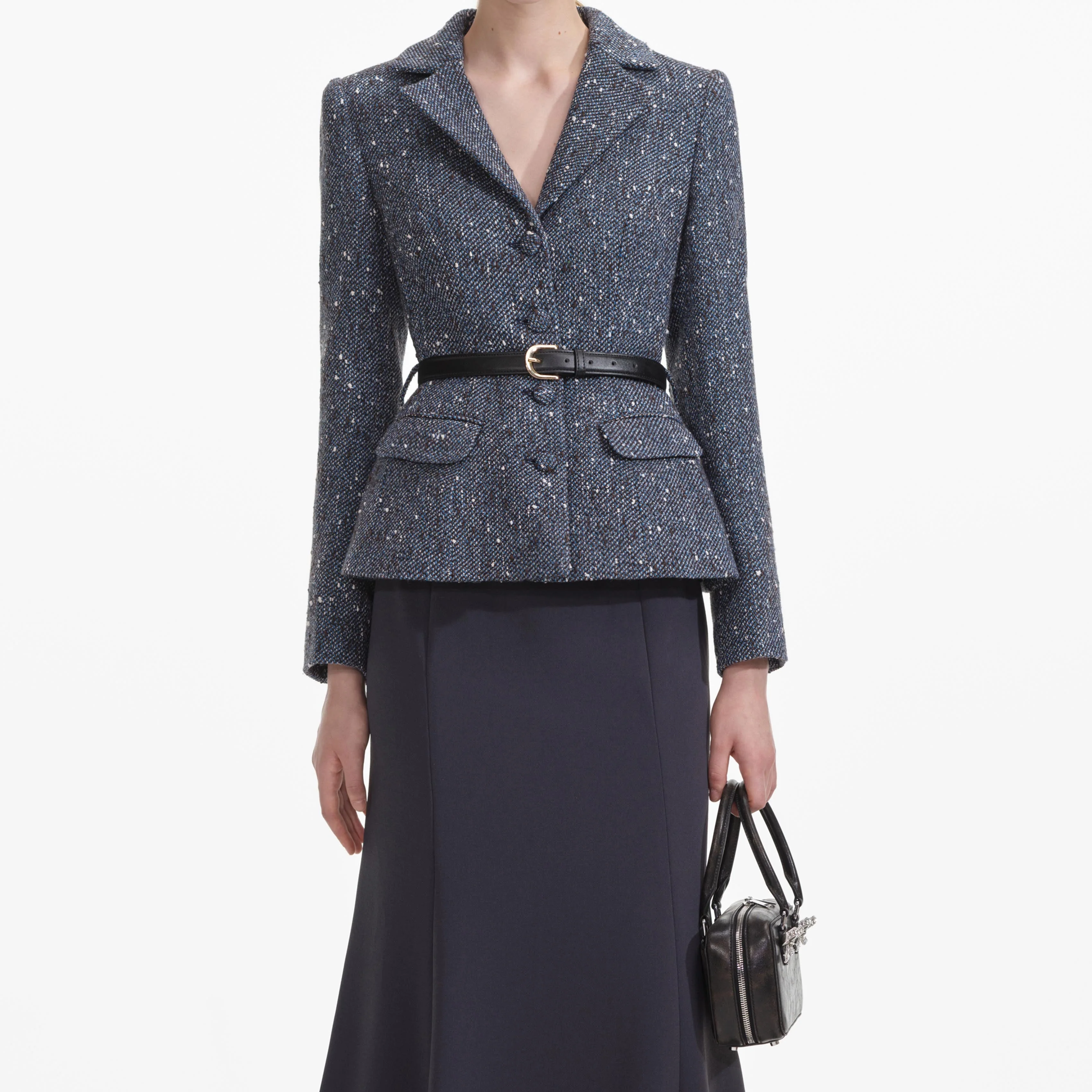 Blue Boucle Flared Midi Dress - Image 4