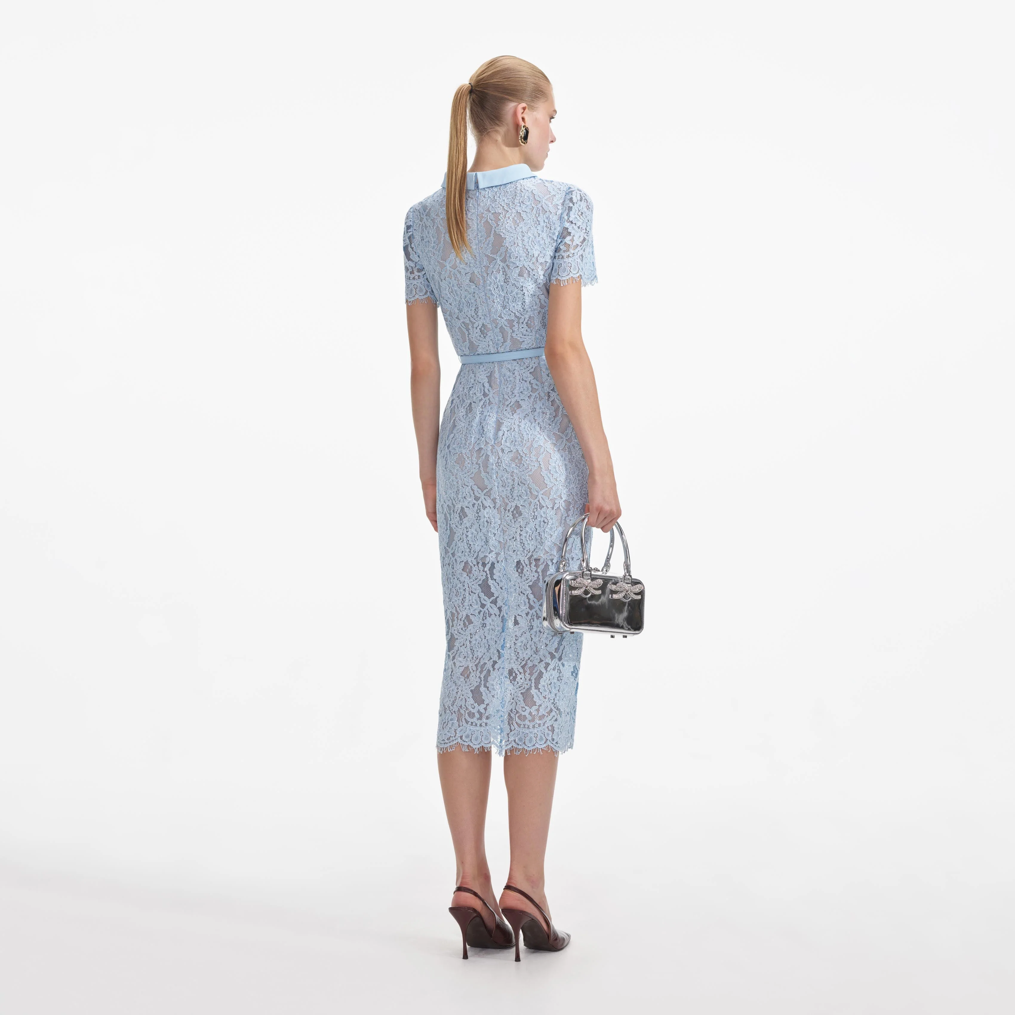 Blue Lace Button Midi Dress - Image 3