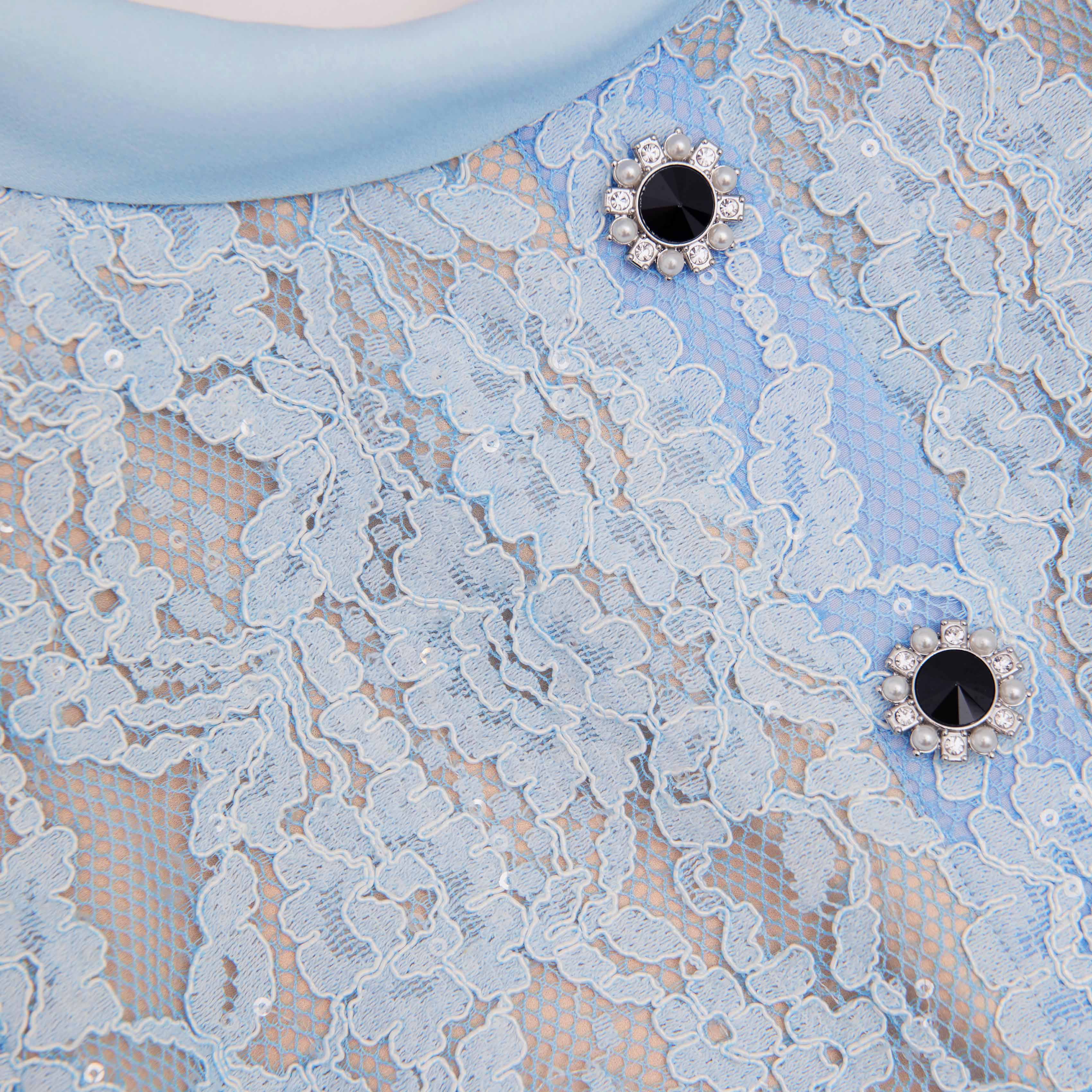 Blue Lace Button Midi Dress - Image 5