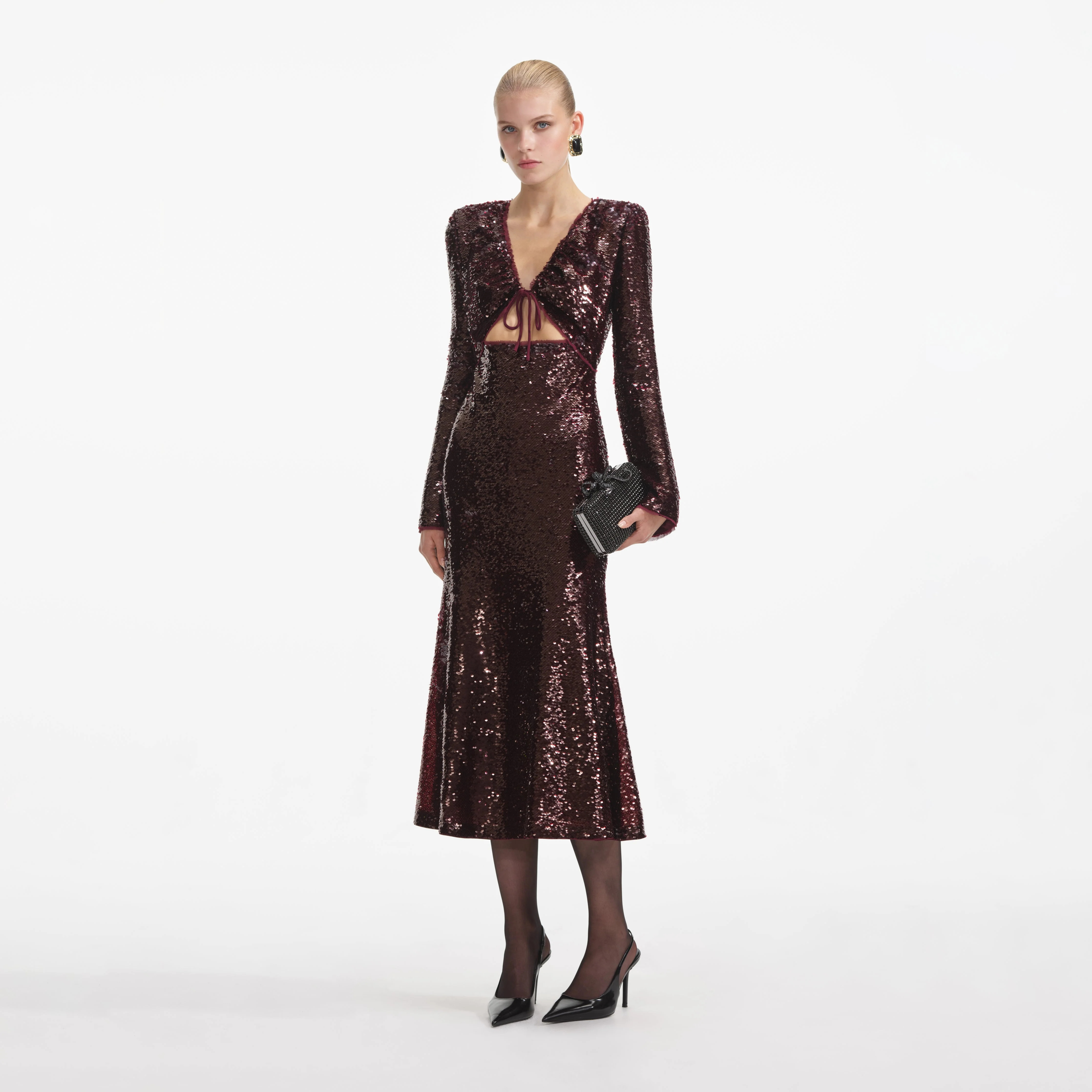 Burgundy Sequin Midi Dress - Image 2
