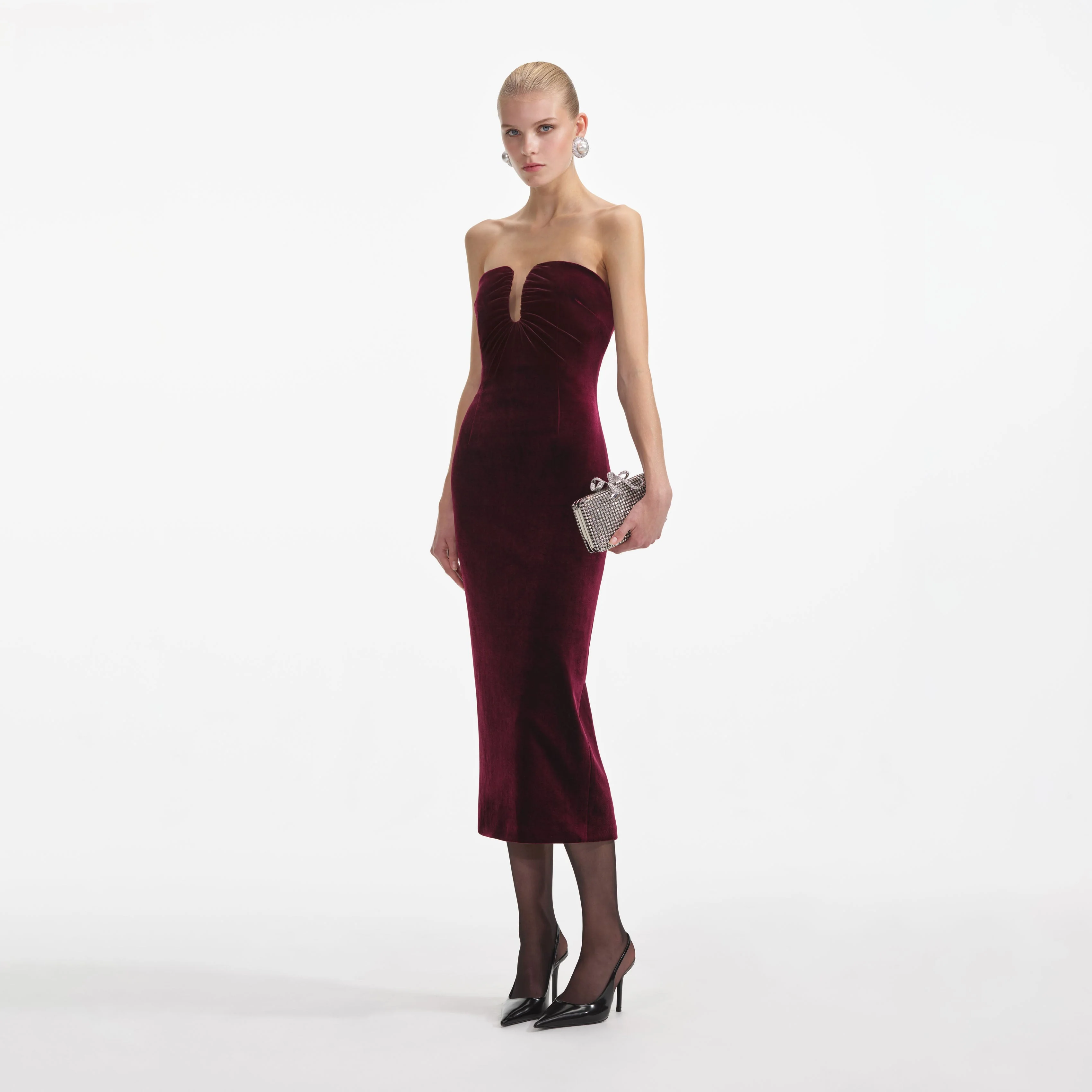 Burgundy Velvet Midi Dress - Image 2