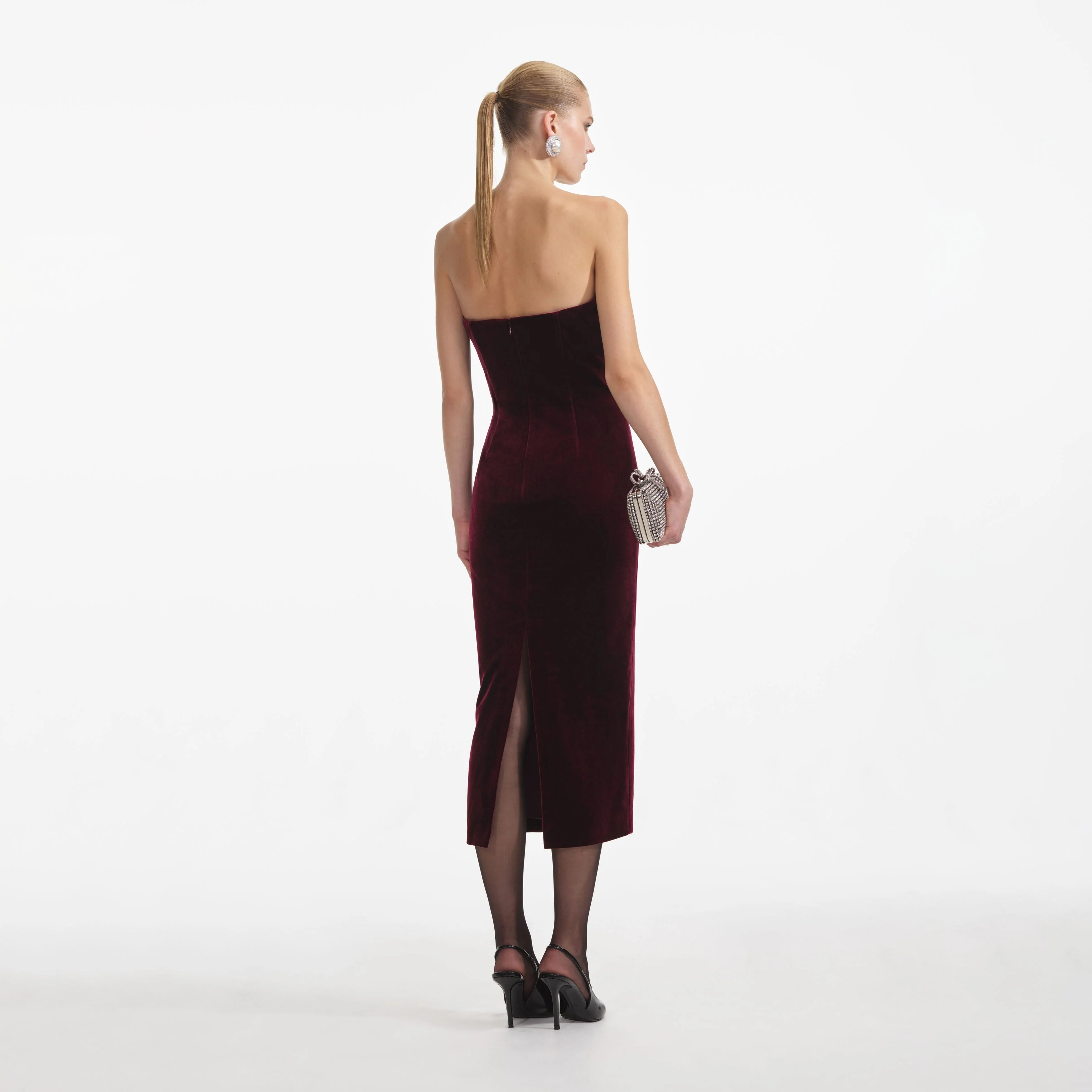 Burgundy Velvet Midi Dress - Image 3