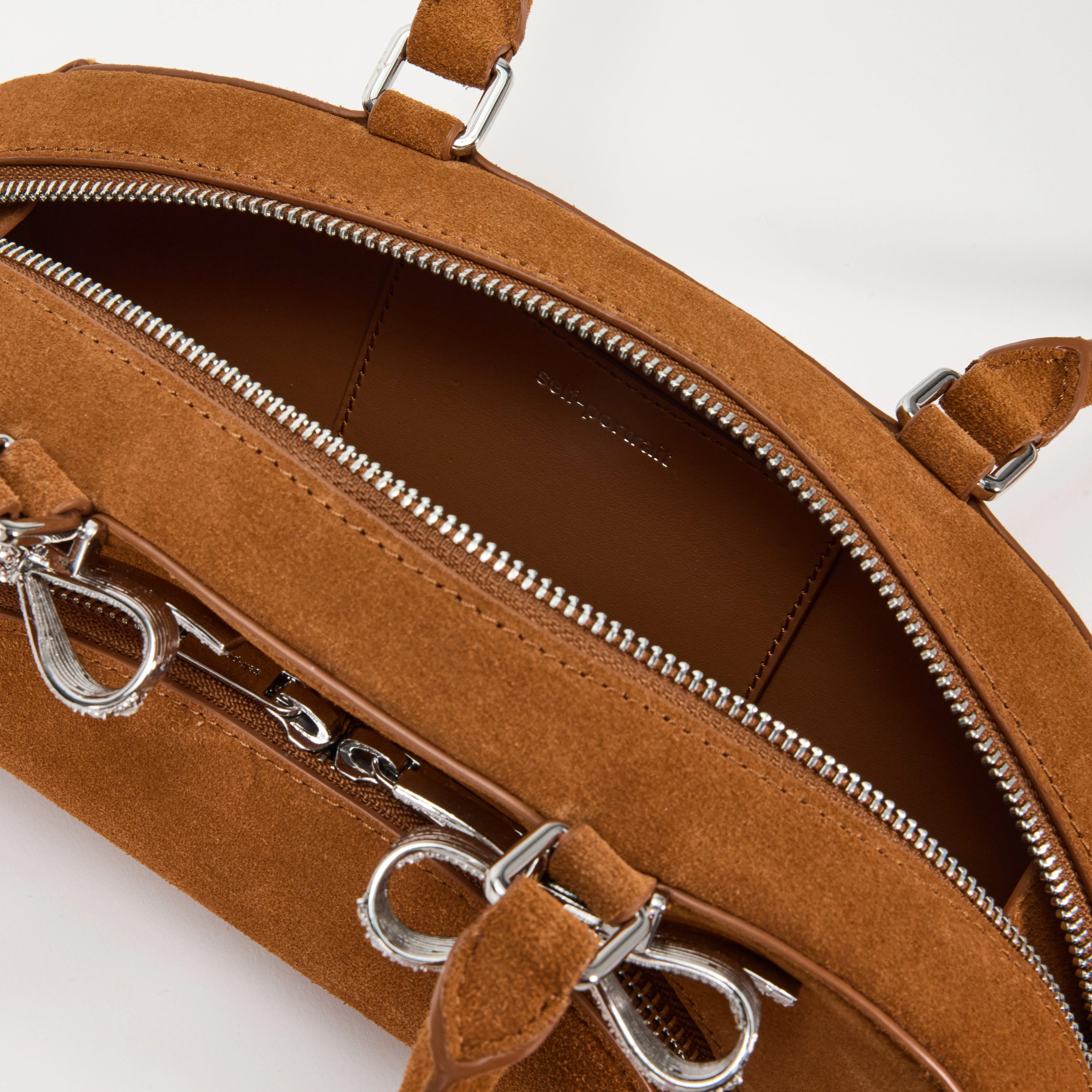 Brown Suede Curved Shoulder Bag - Image 4