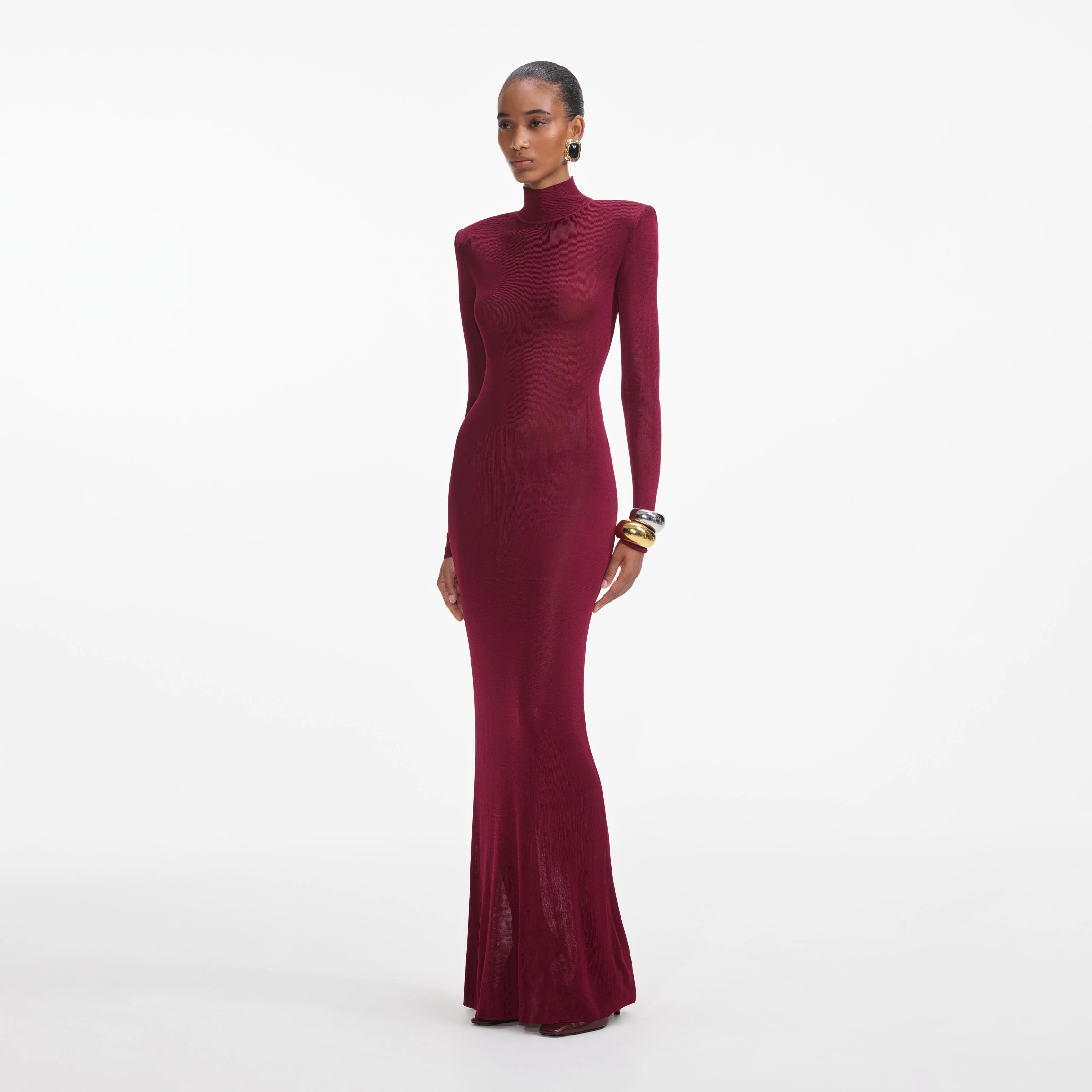 Burgundy Viscose Knit Maxi Dress - Image 2
