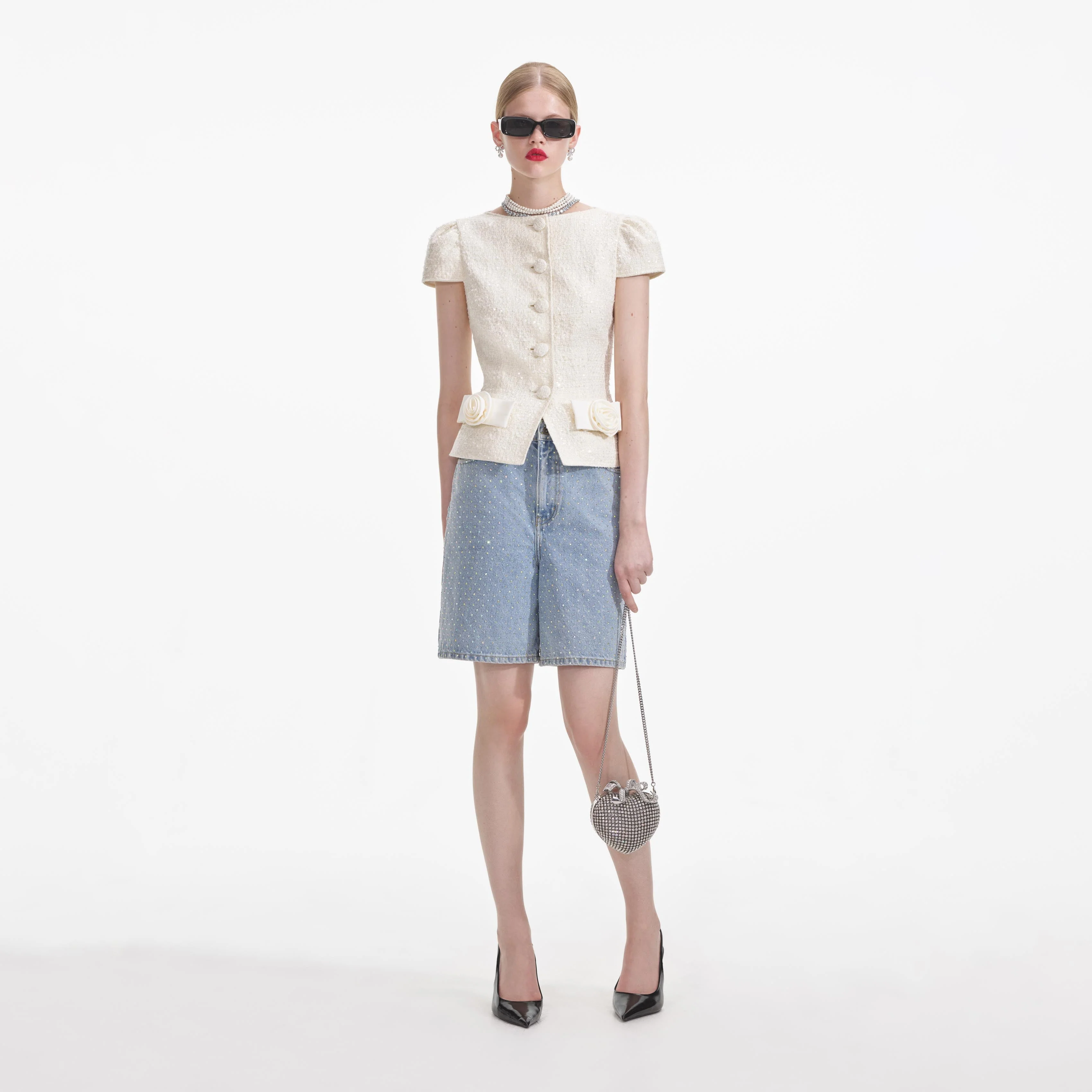 Cream Boucle Bow Detail Top - Image 3