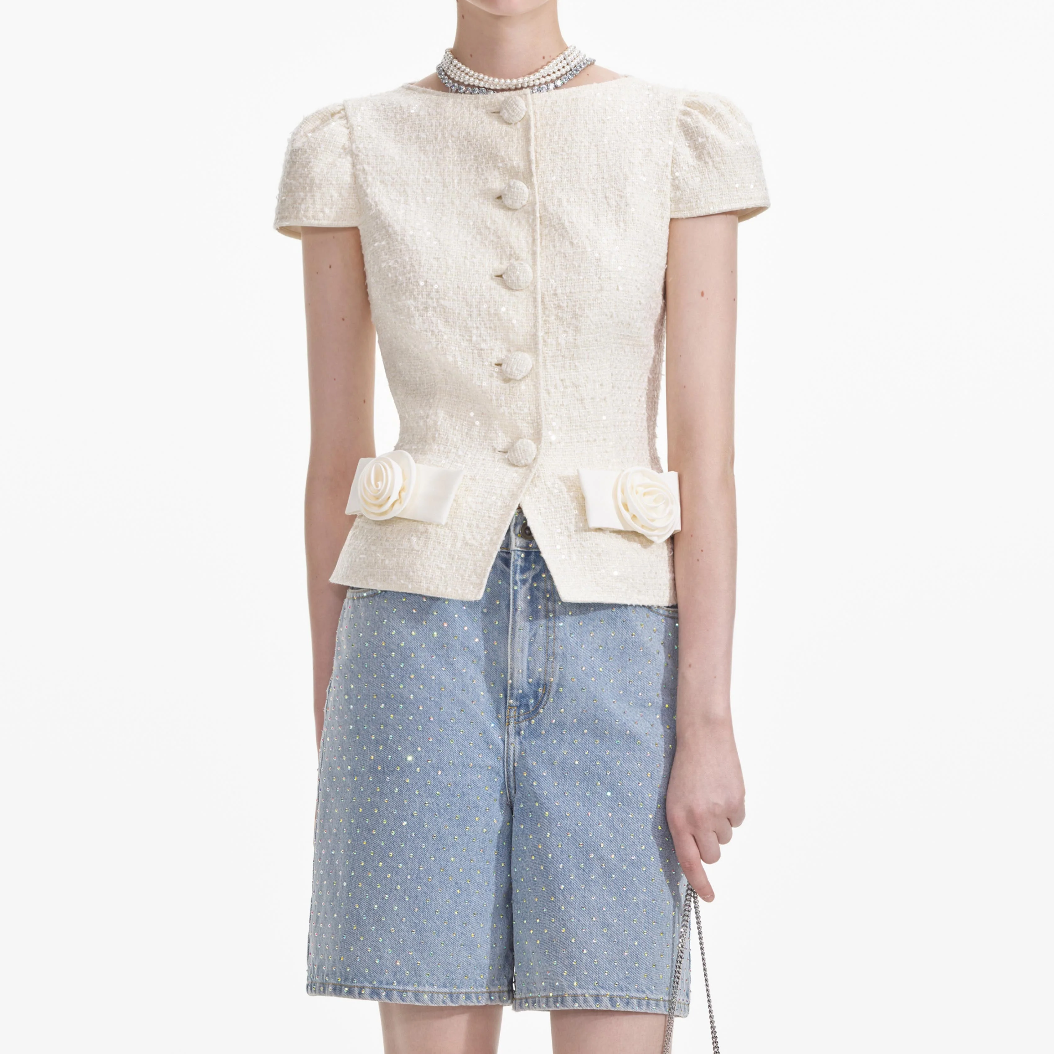 Cream Boucle Bow Detail Top - Image 5