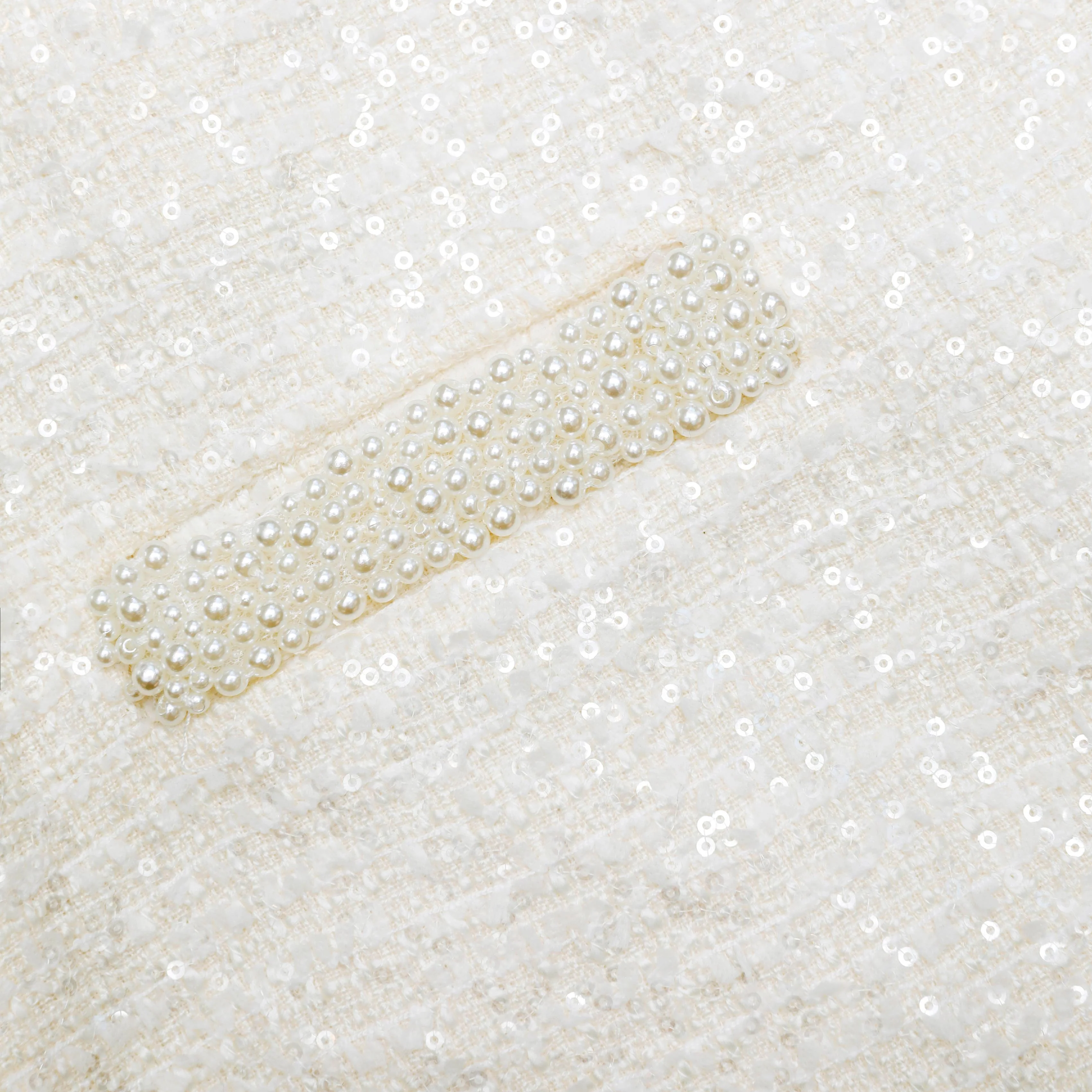Cream Boucle Pearl Trim Mini Skirt - Image 5