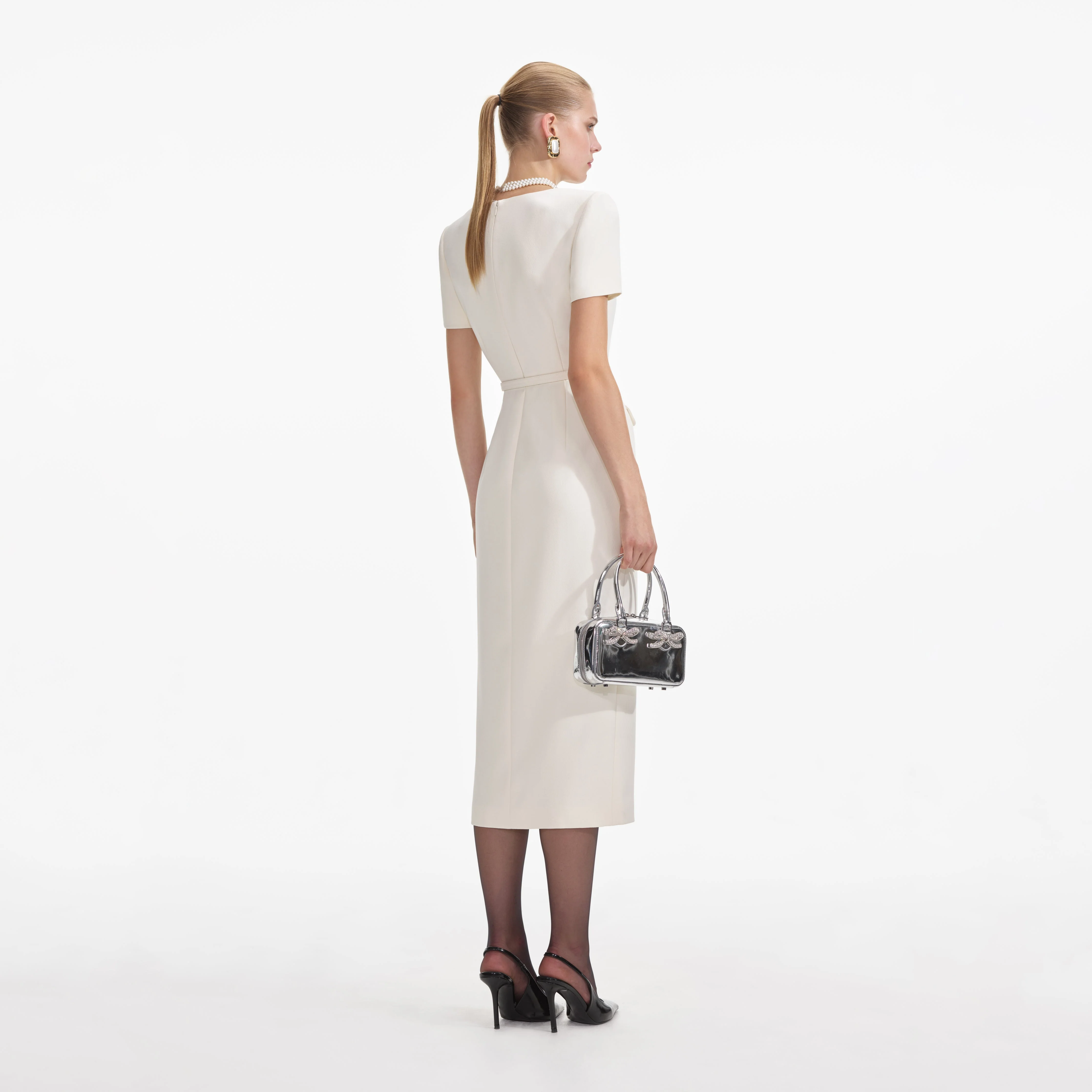 Cream Crepe Button Midi Dress - Image 3