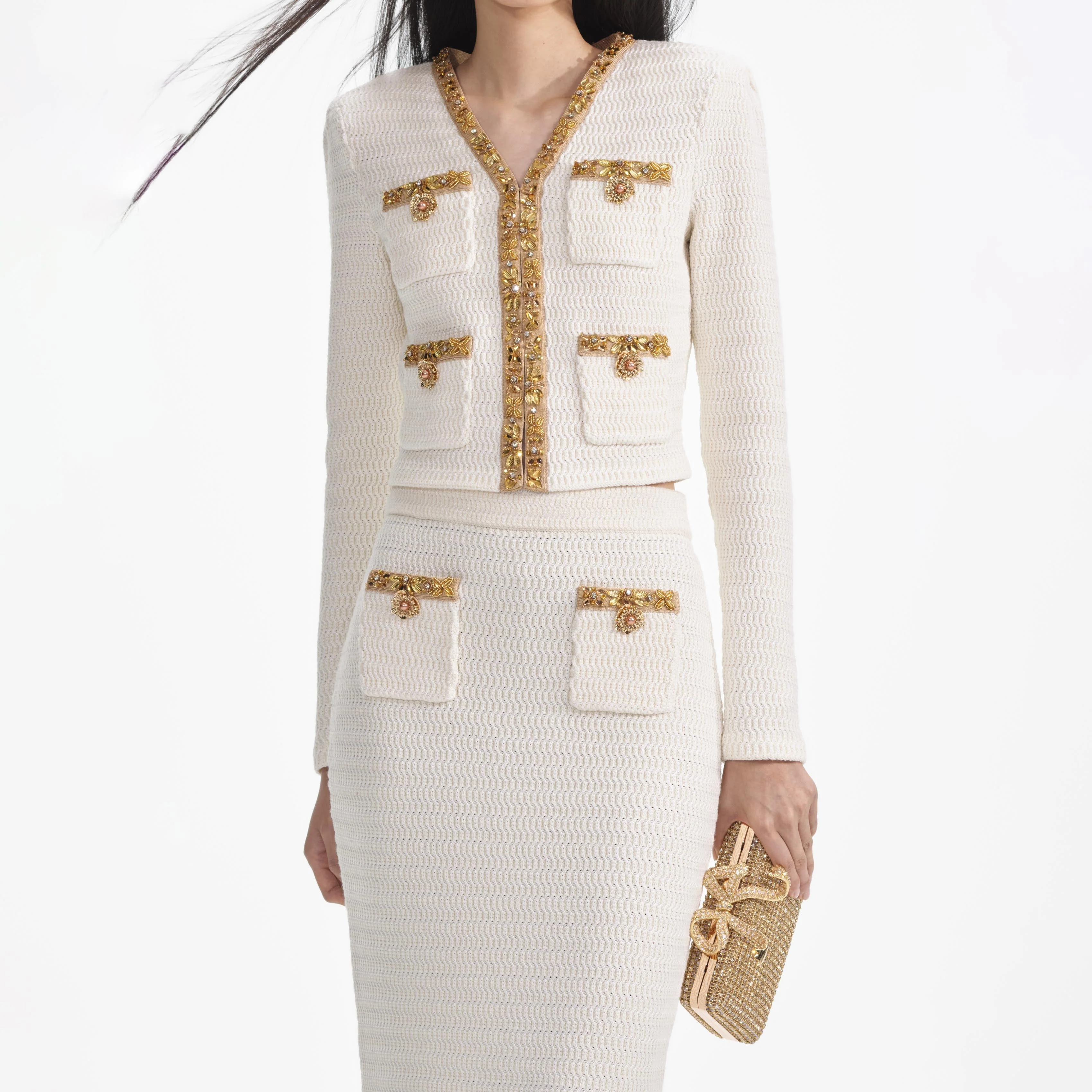Cream Lurex Knit Midi Skirt - Image 4