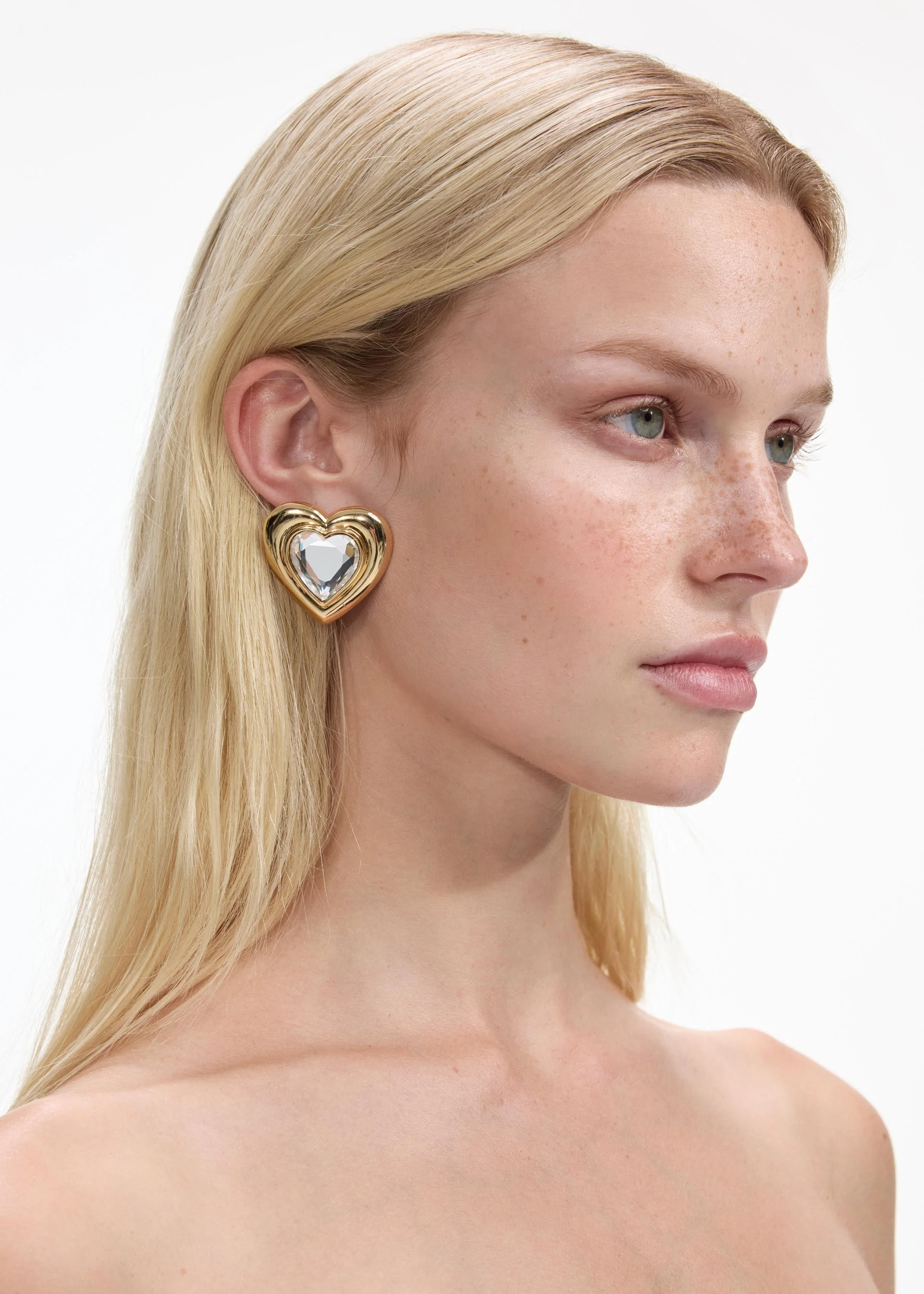Gold Crystal Heart Earrings - Image 2