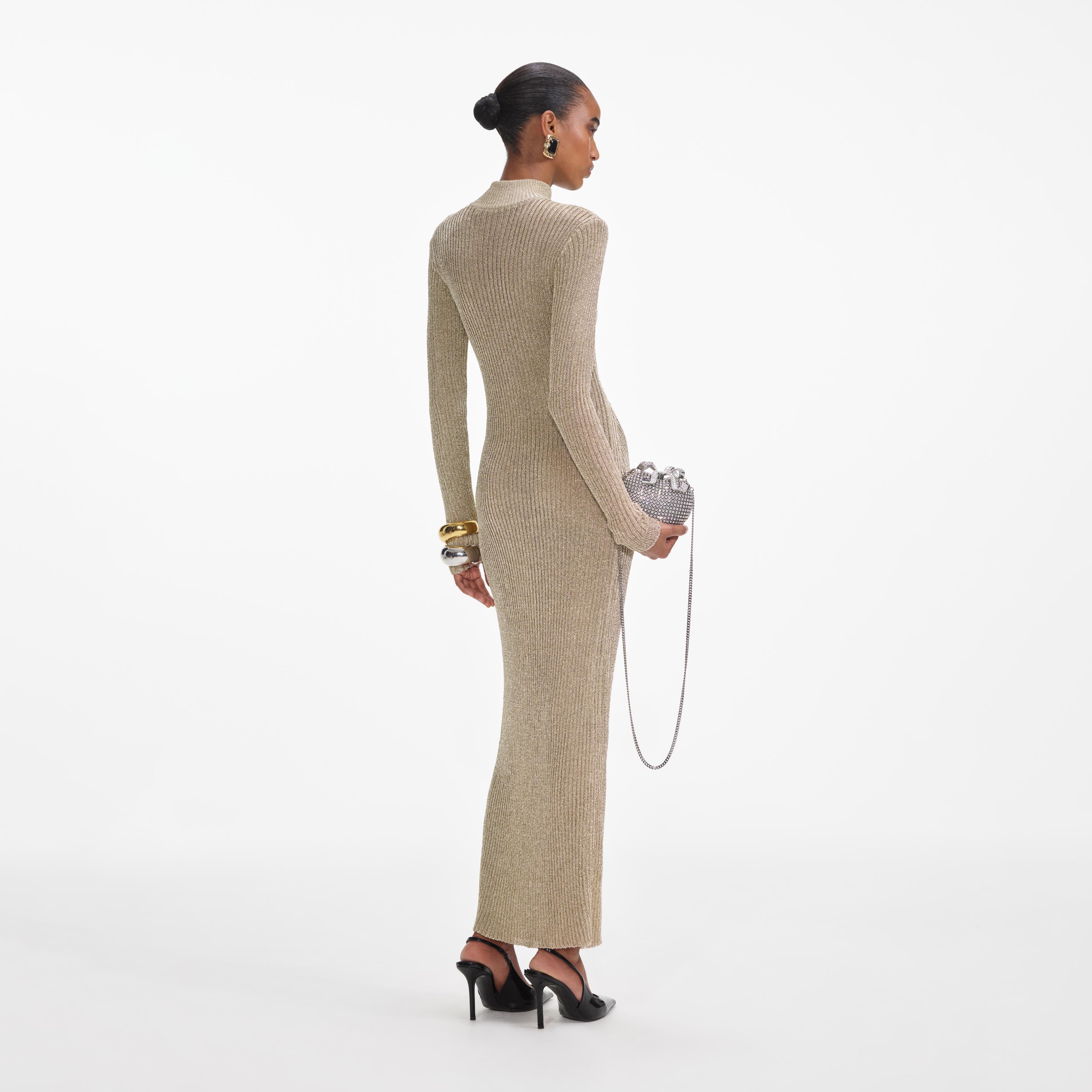 Gold Lurex Knit Maxi Dress - Image 3