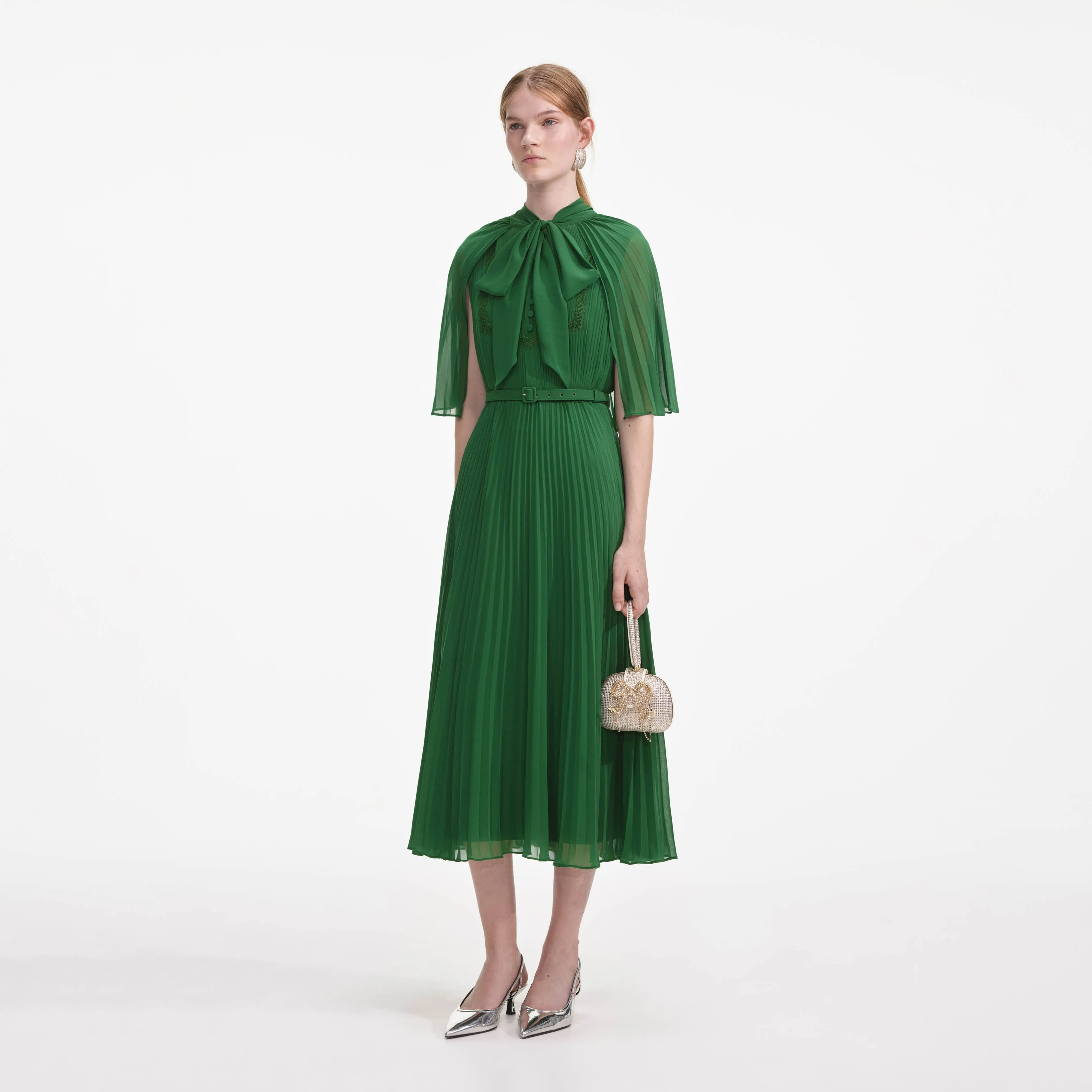 Green Chiffon Cape Midi Dress - Image 2
