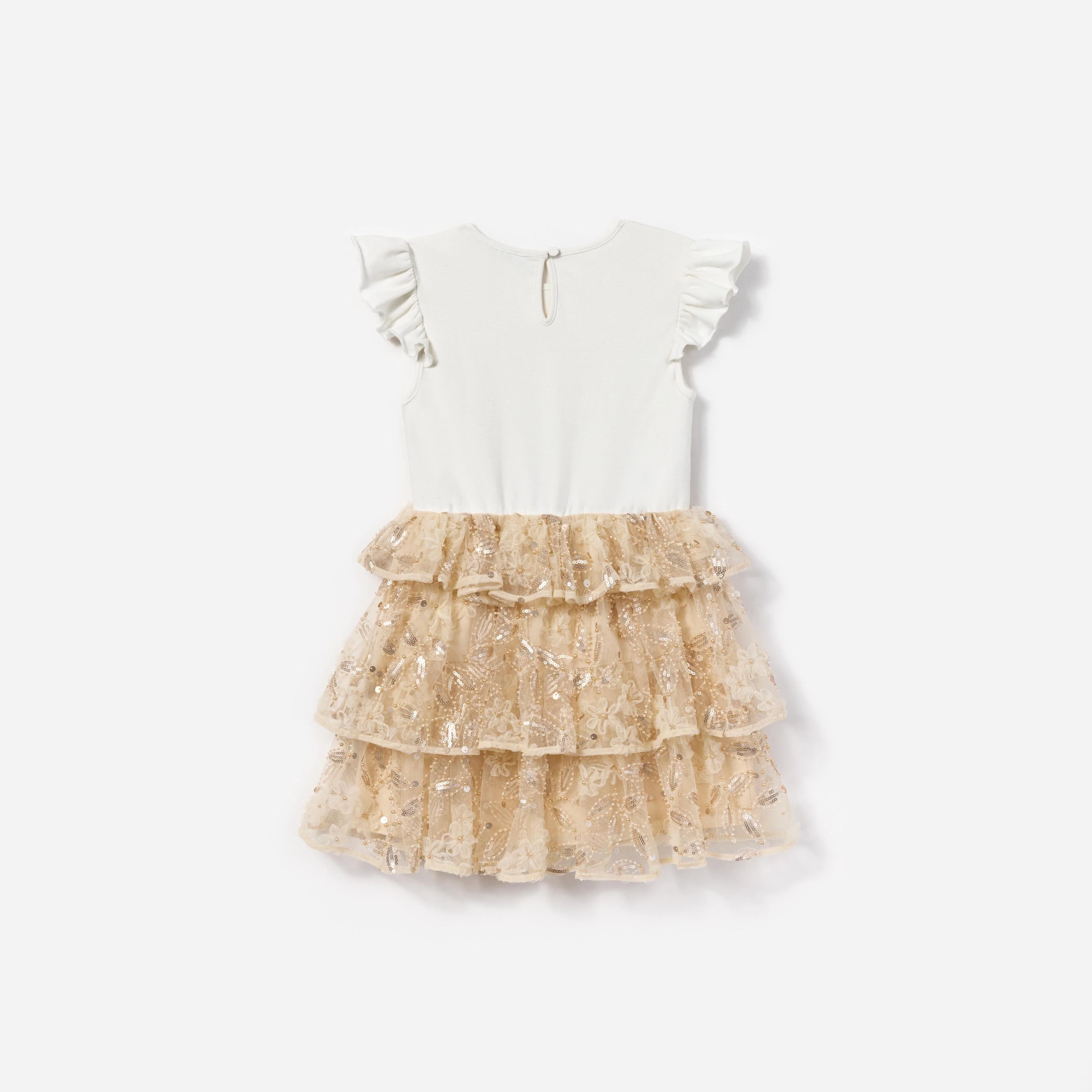 Cream Jersey Sequin Tulle Dress - Image 2