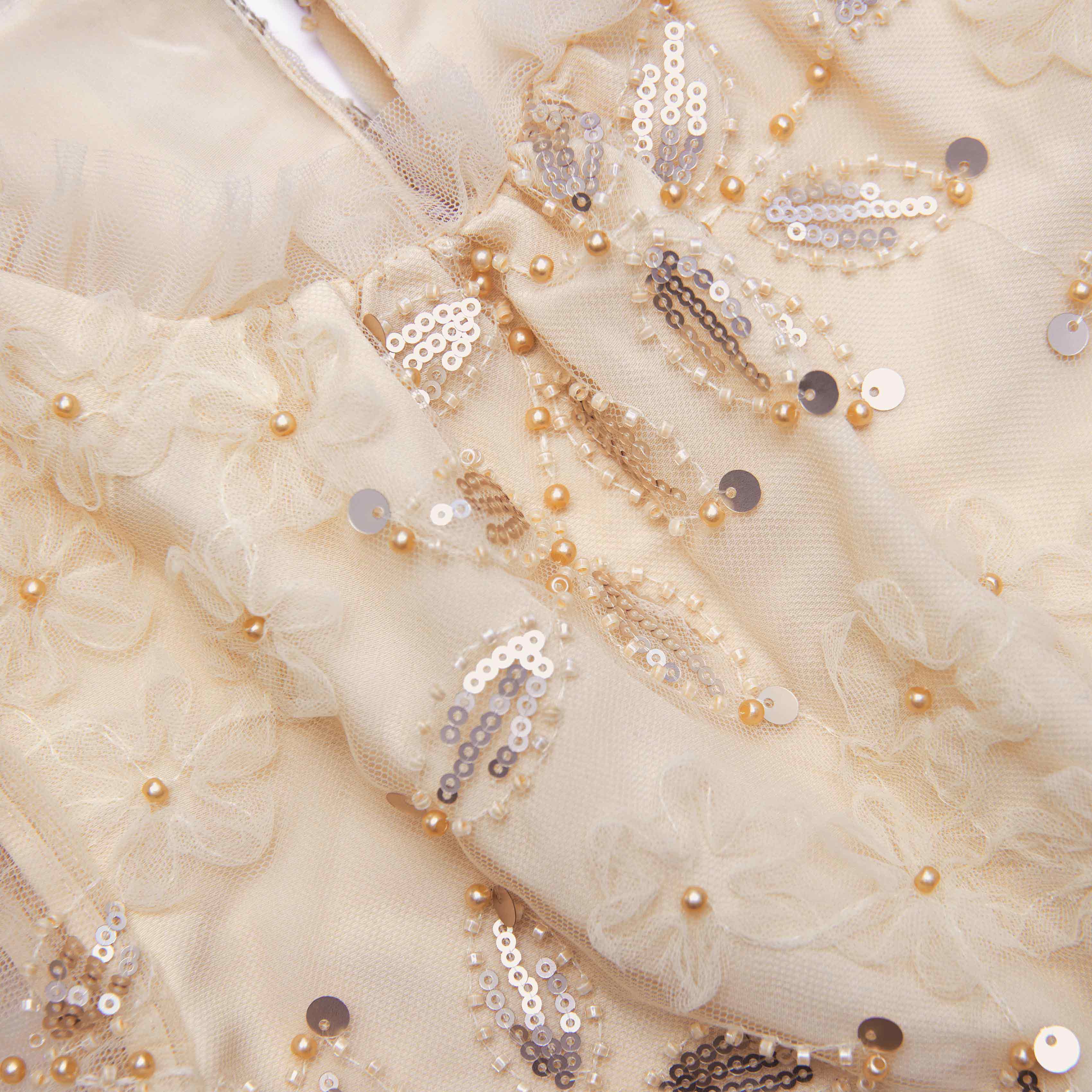 Cream Sequin Tulle Dress - Image 3