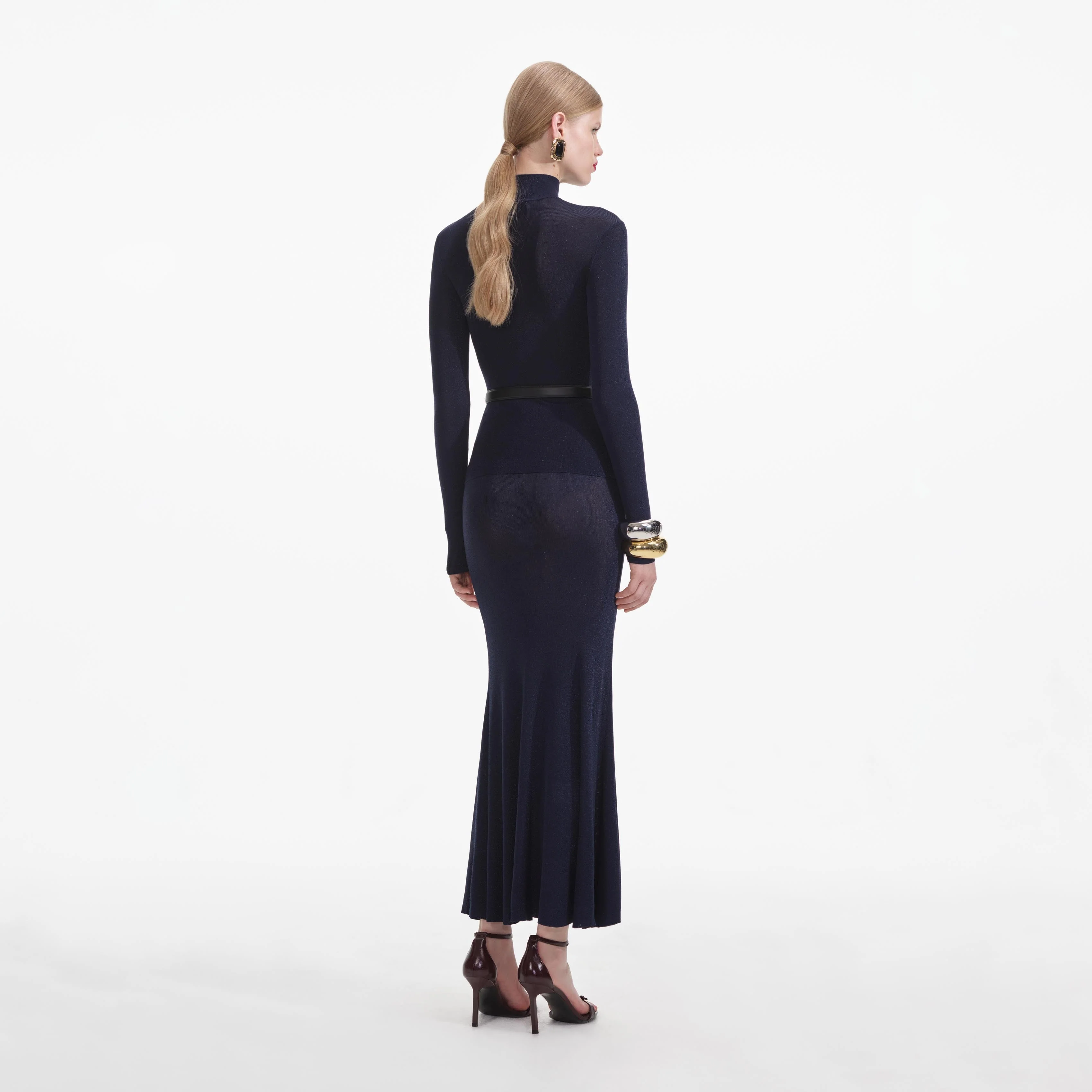 Navy Viscose Knit Maxi Skirt - Image 3