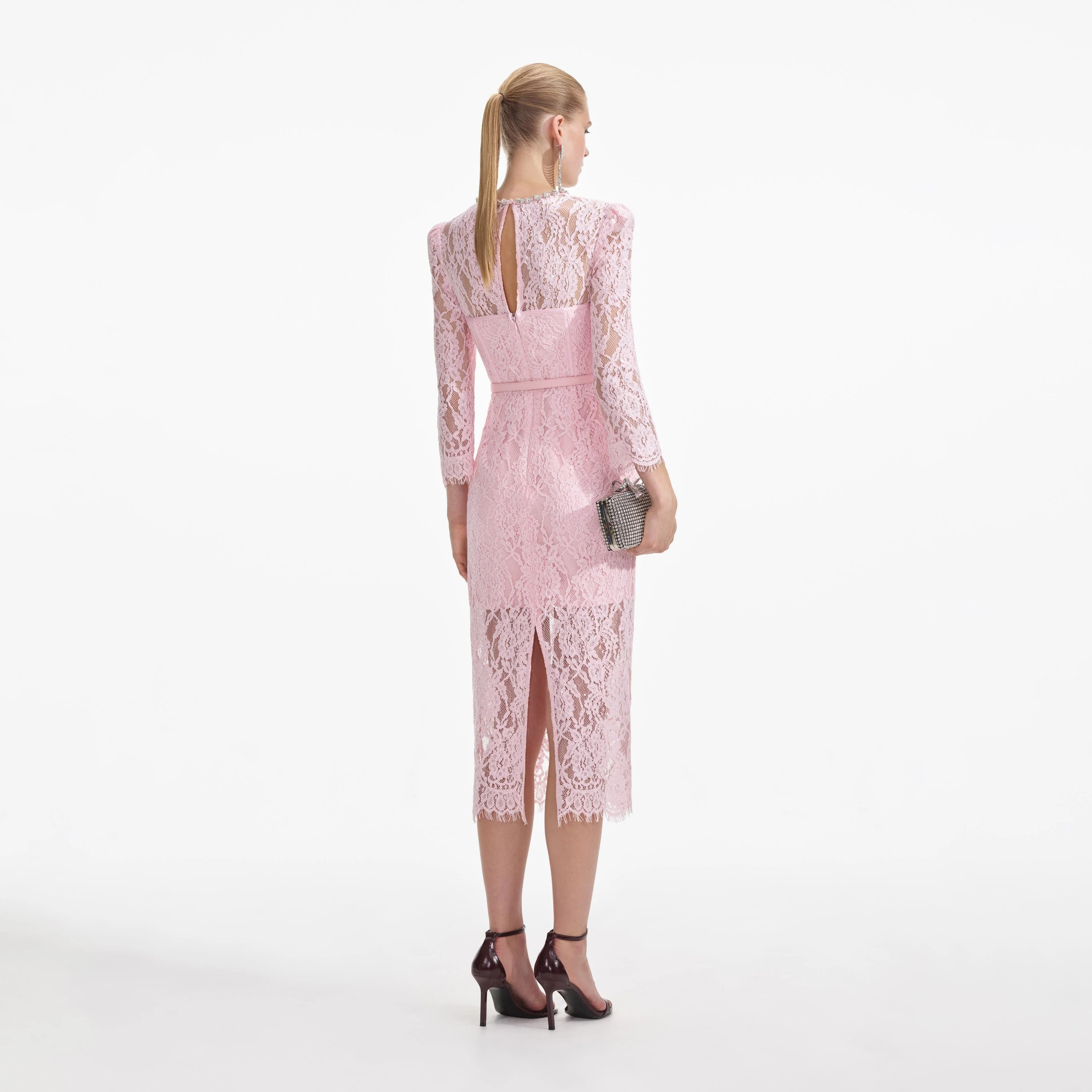 Pink Lace Bustier Midi Dress - Image 3