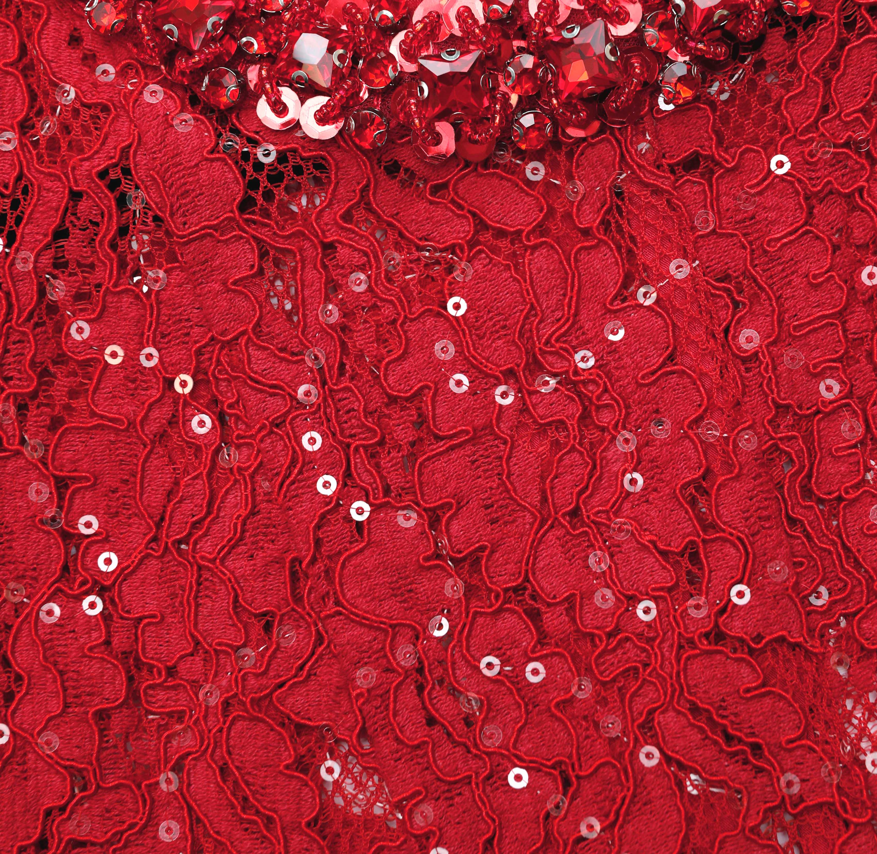 Red Sequin Lace Midi Dress - Image 5