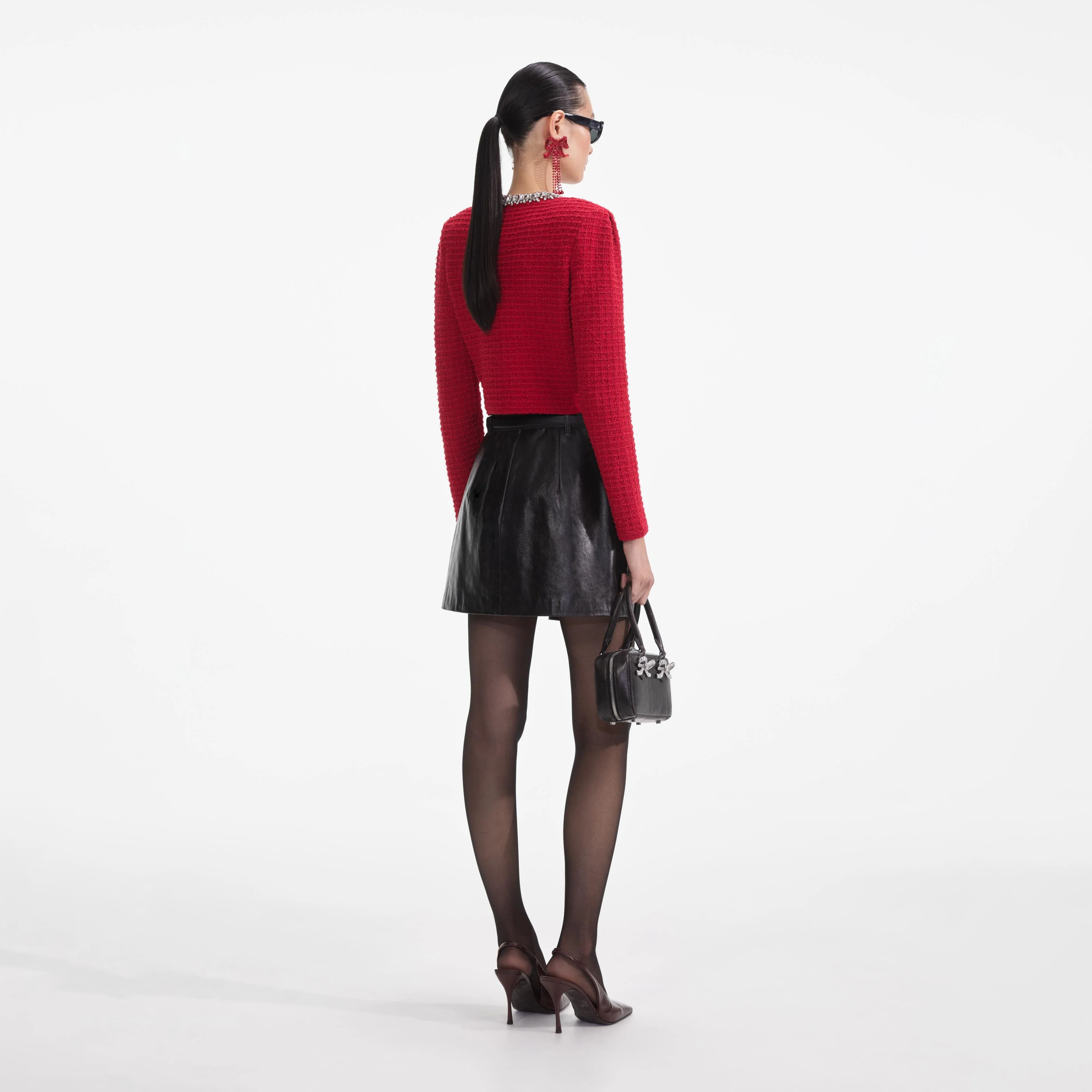 Red Textured Knit Cardigan - Image 3