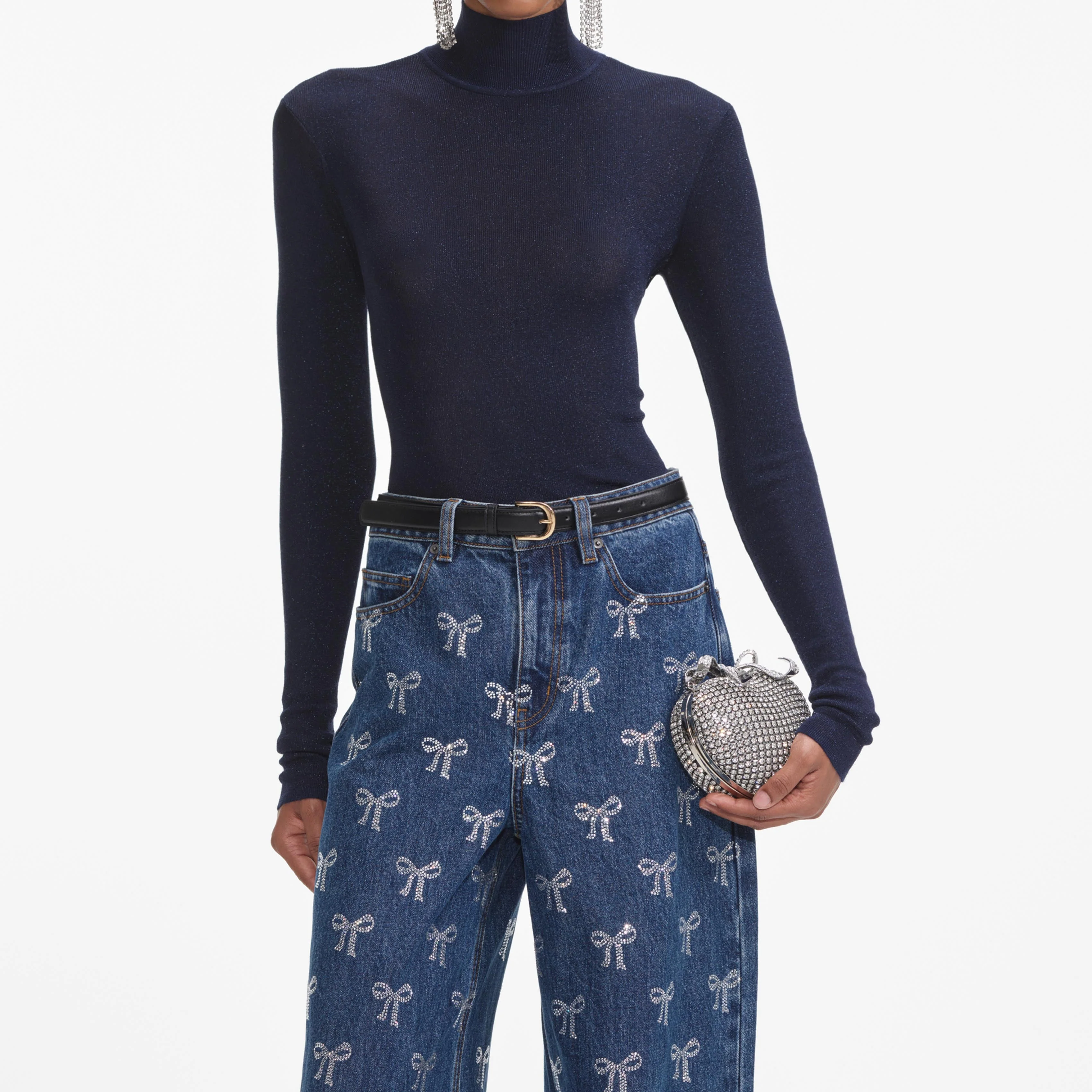 Rhinestone Bow Denim Jeans - Image 4