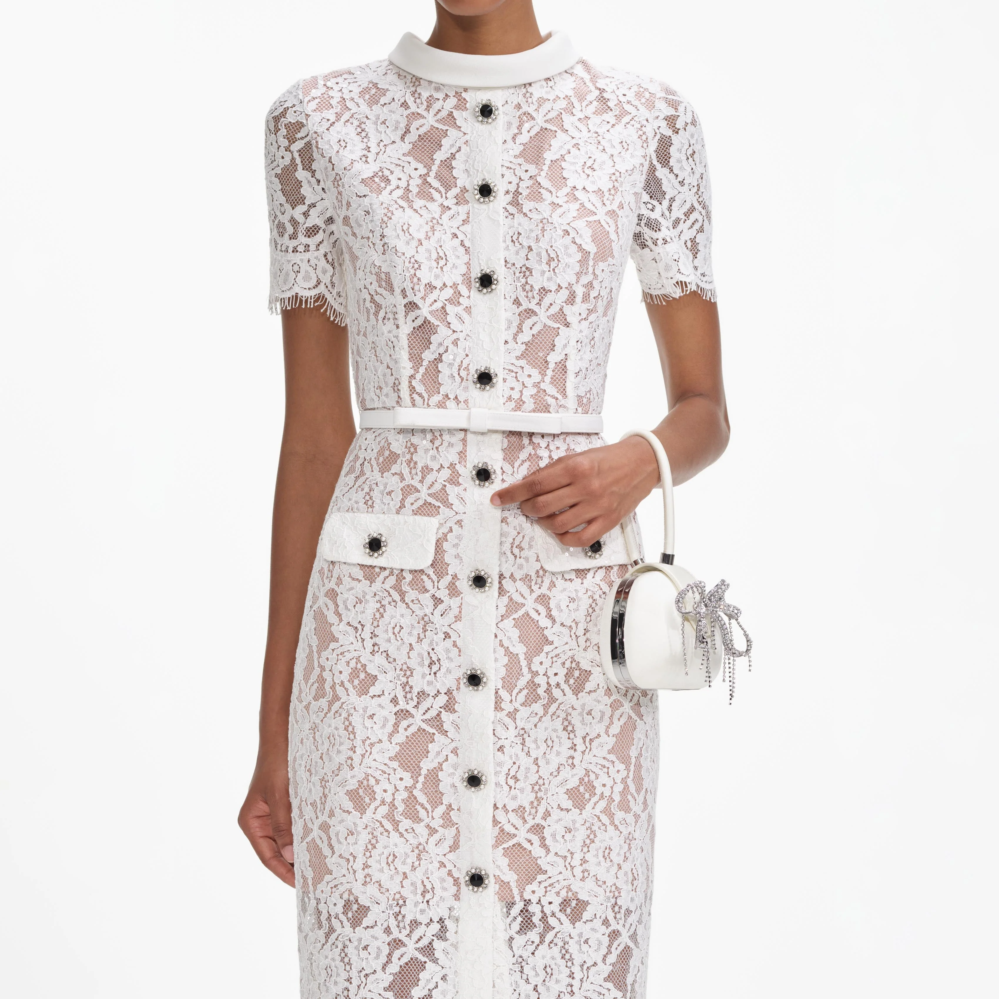 White Lace Button Midi Dress - Image 4