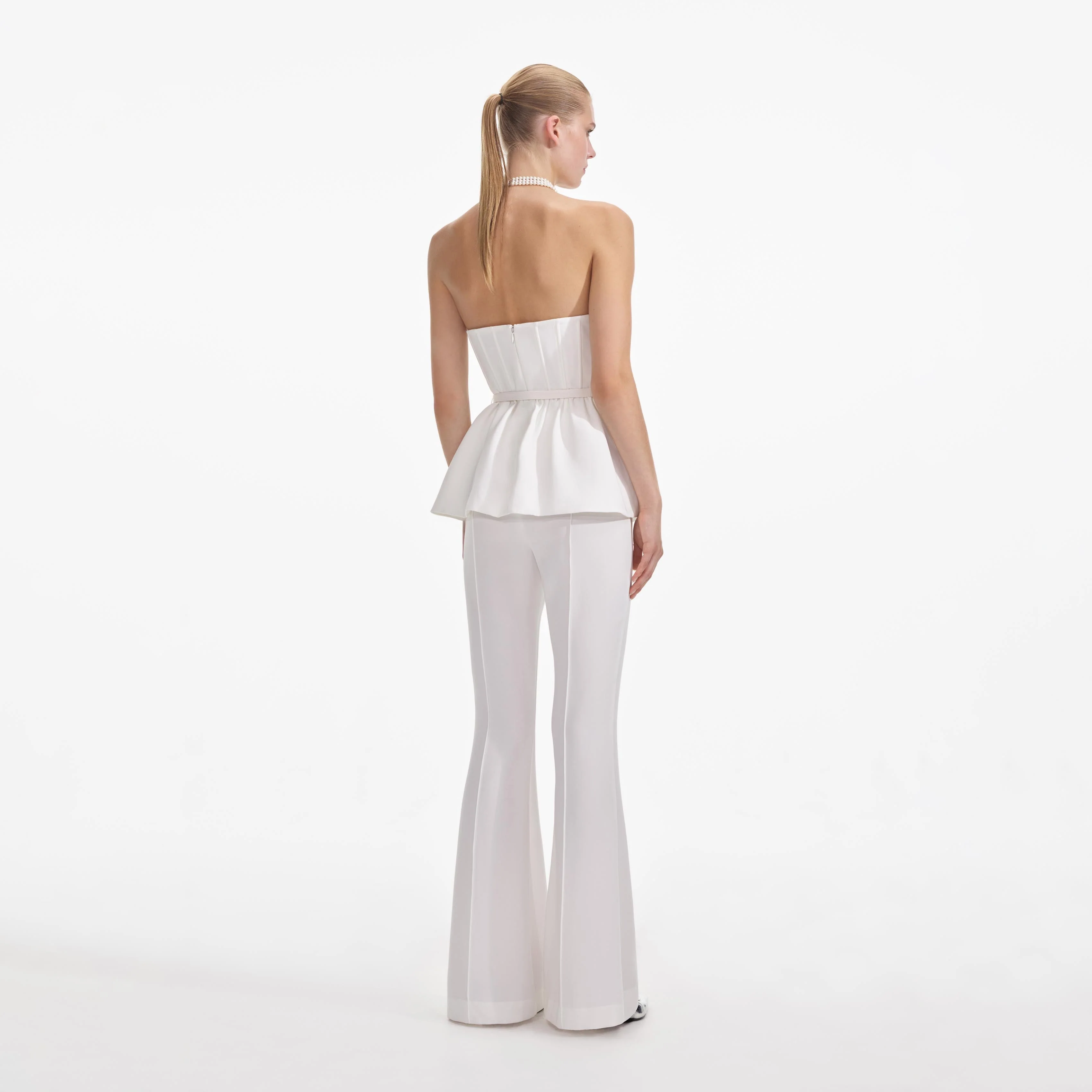 White Stretch Crepe Jumpsuit - Image 3