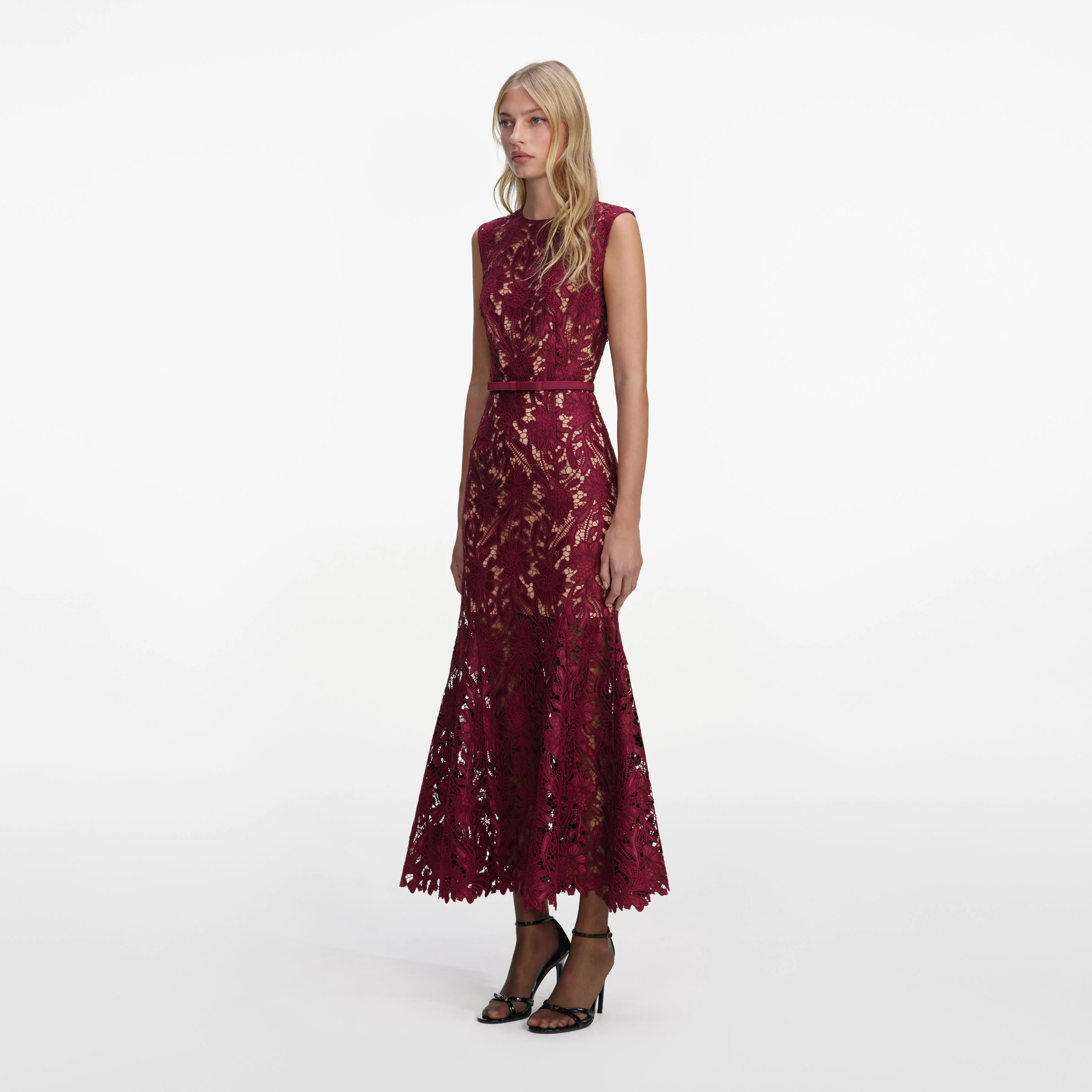 Burgundy Guipure Lace Midi Dress - Image 2