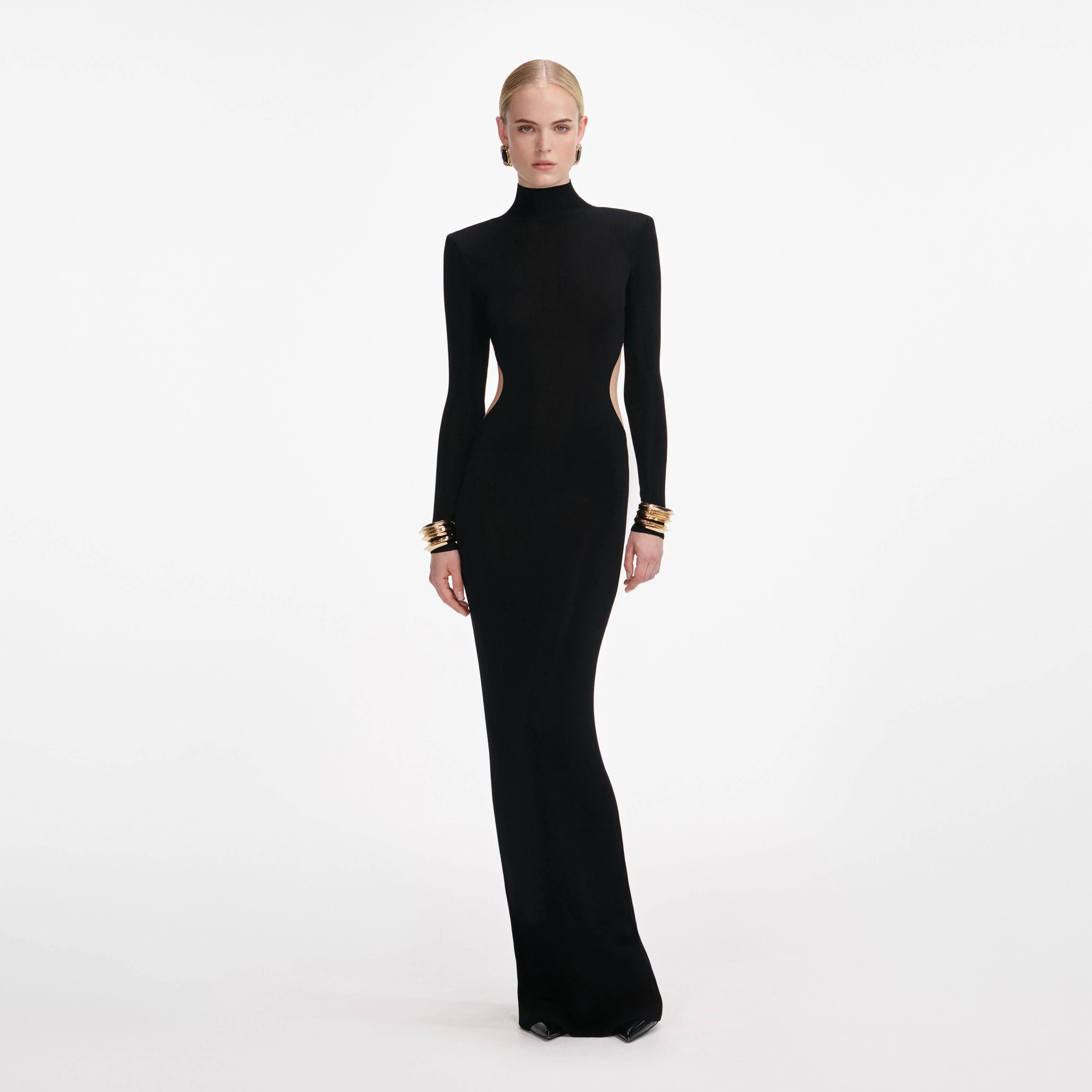 Black Viscose Knit Cut Out Maxi Dress