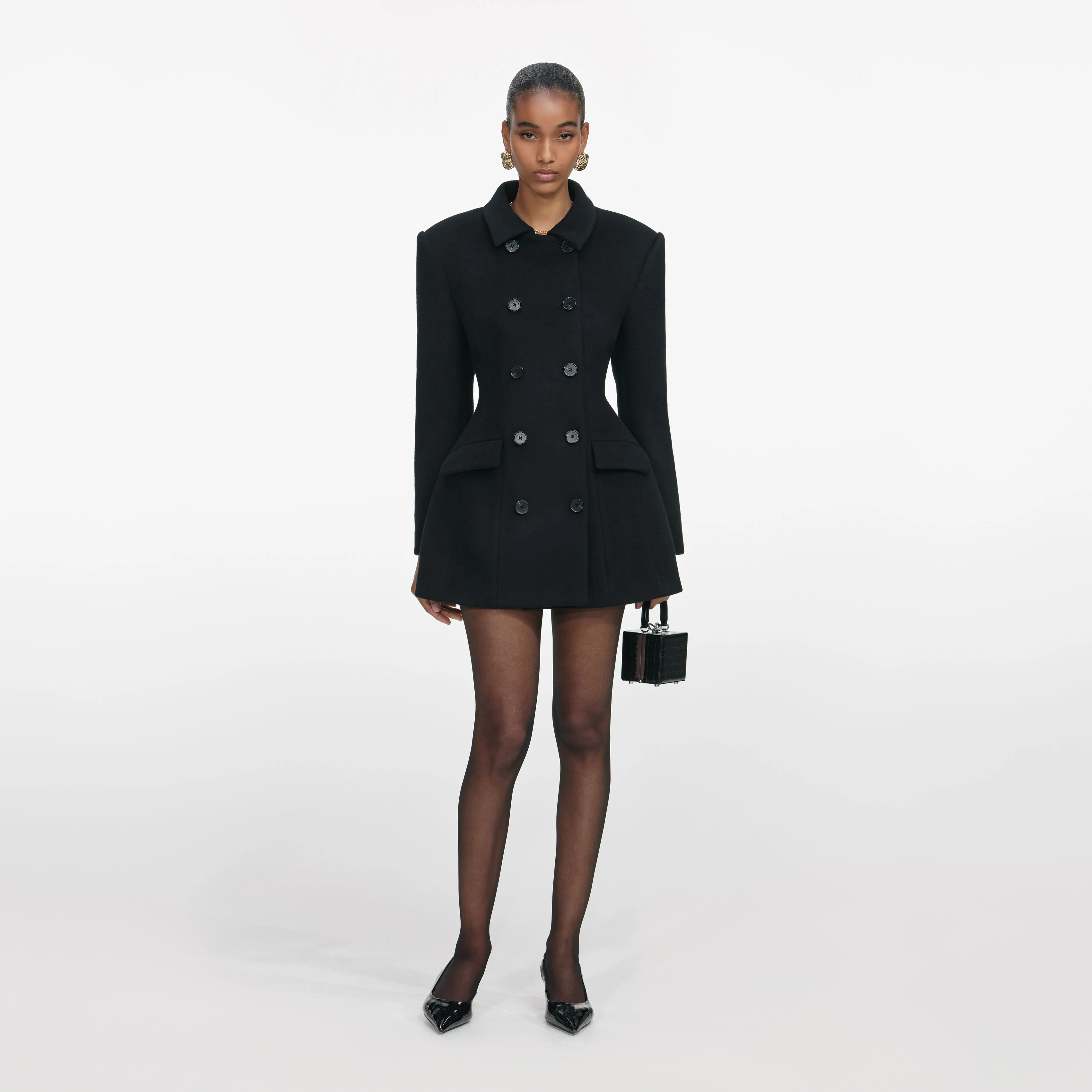 Black Wool Double Breasted Jacket