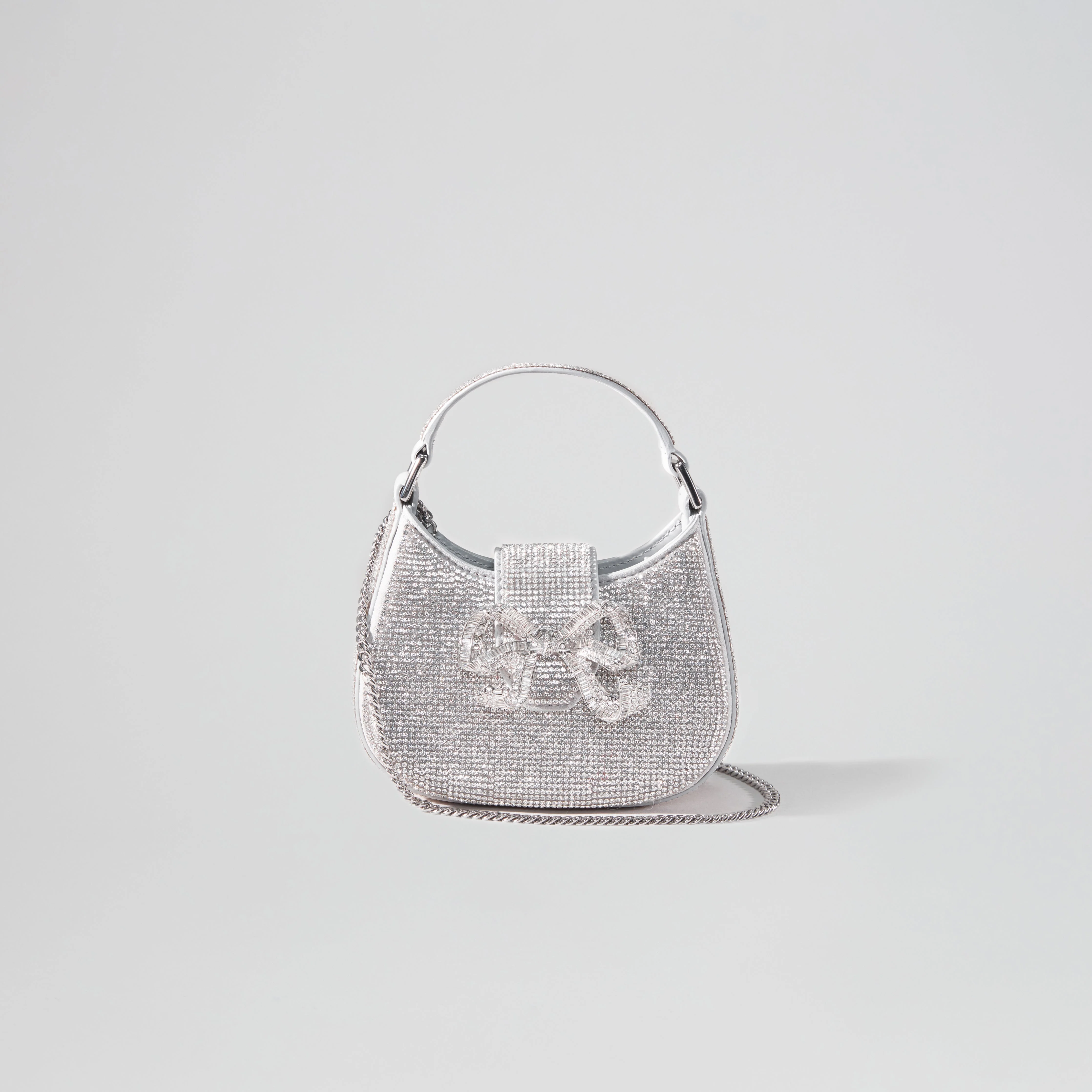 Silver Rhinestone Crescent Bow Micro Bag - Image 4