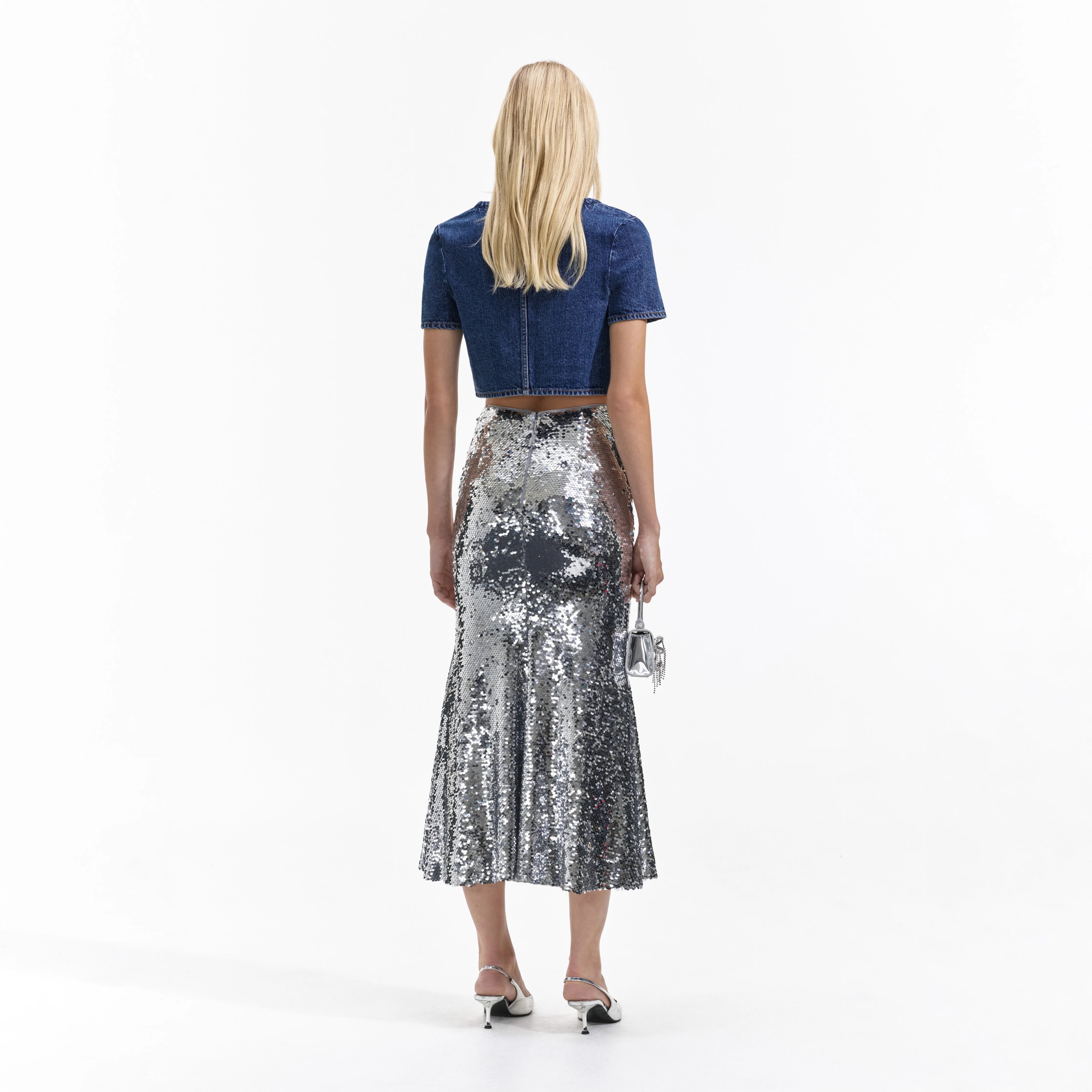 Silver Sequin Midi Skirt - Image 3