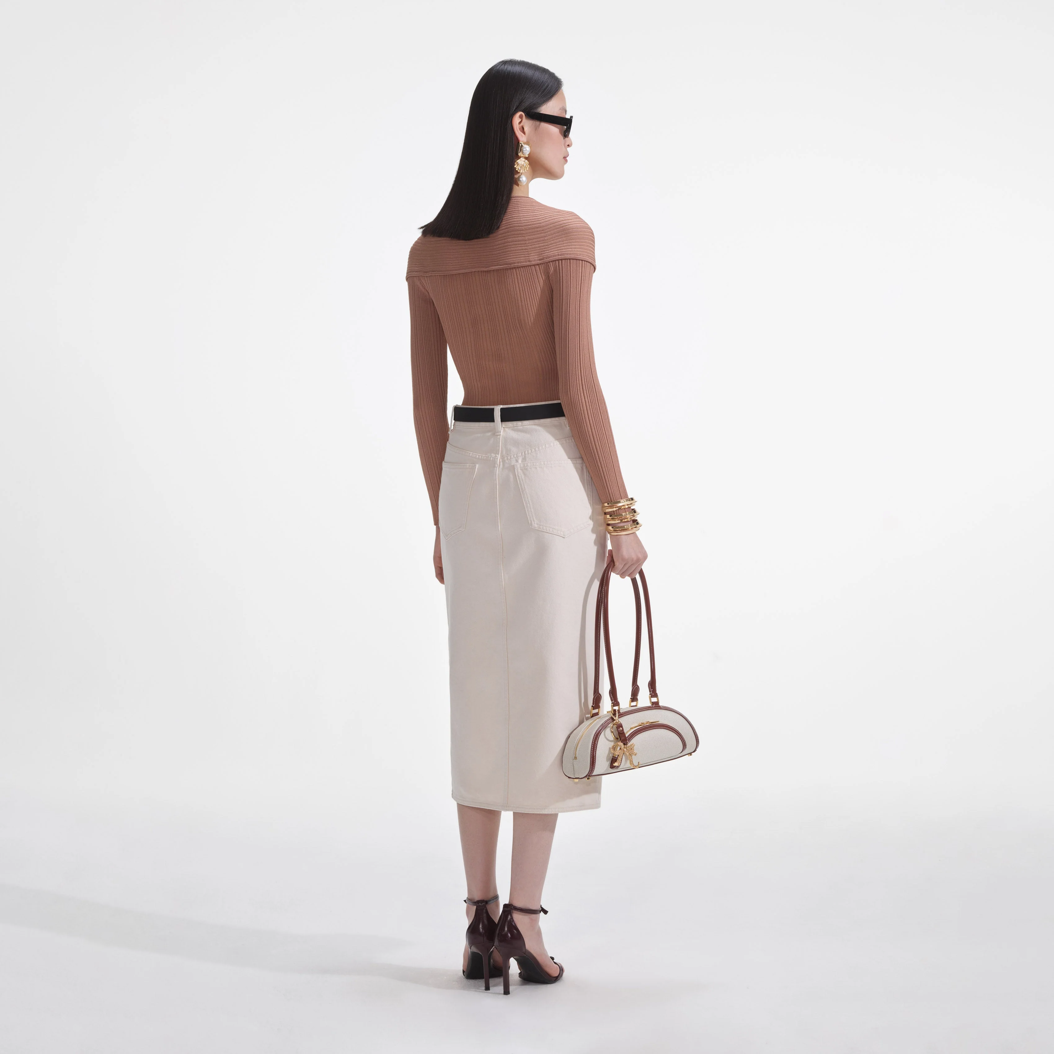 Beige Ribbed Knit Wrap Top - Image 3