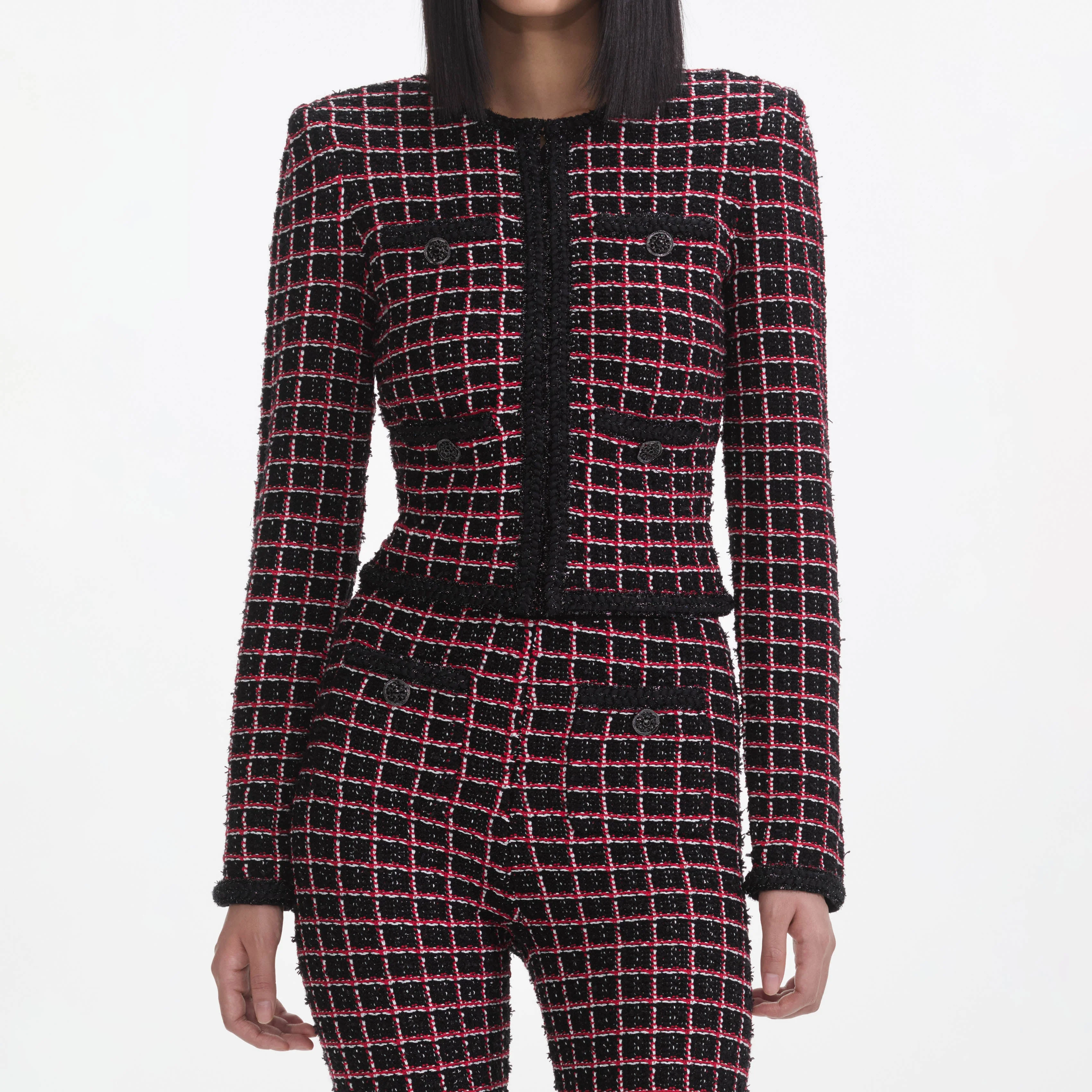 Black And Red Check Knit Leggings - Image 4