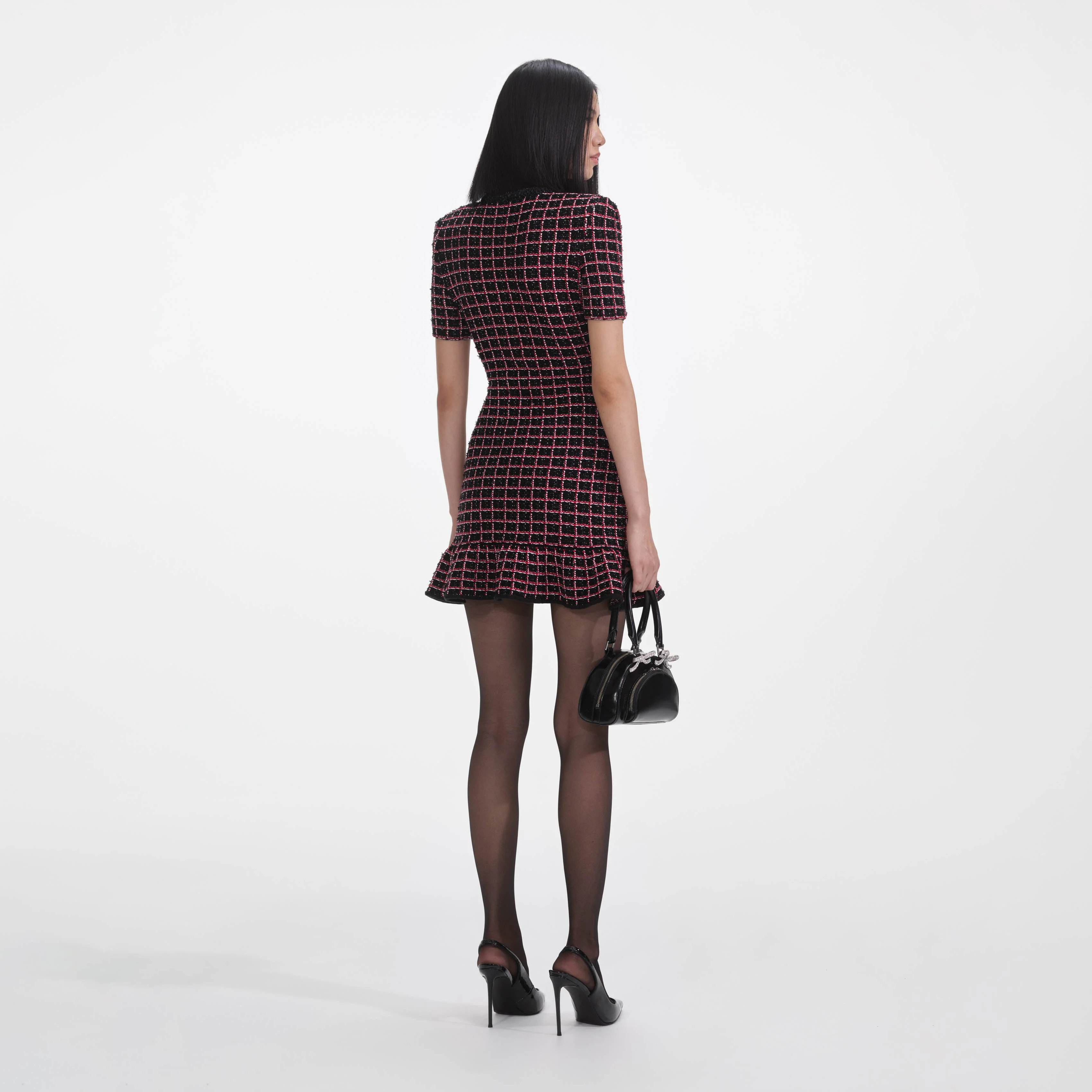 Black And Red Check Knit Mini Dress - Image 3