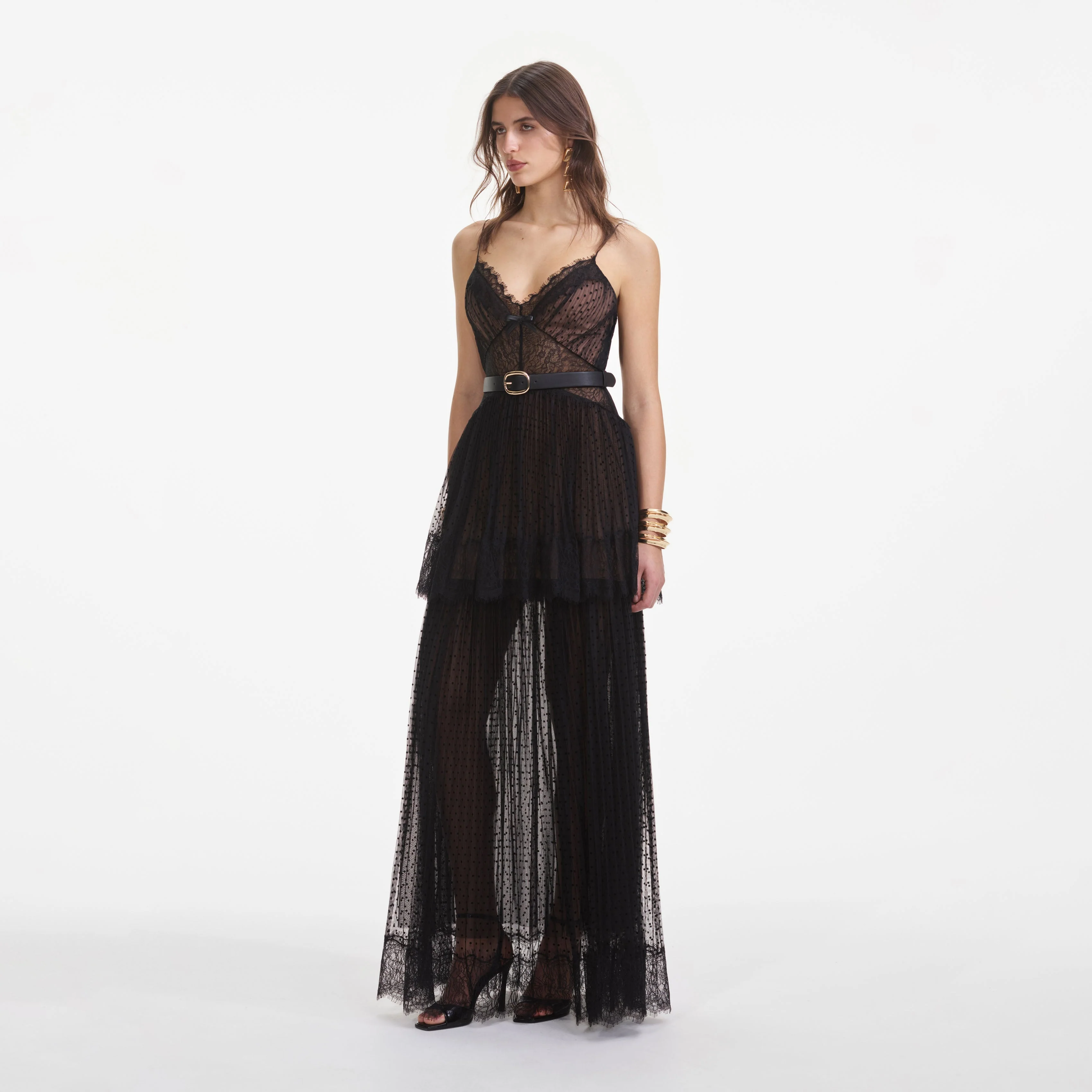 Black Dot Mesh Tiered Maxi Dress - Image 2