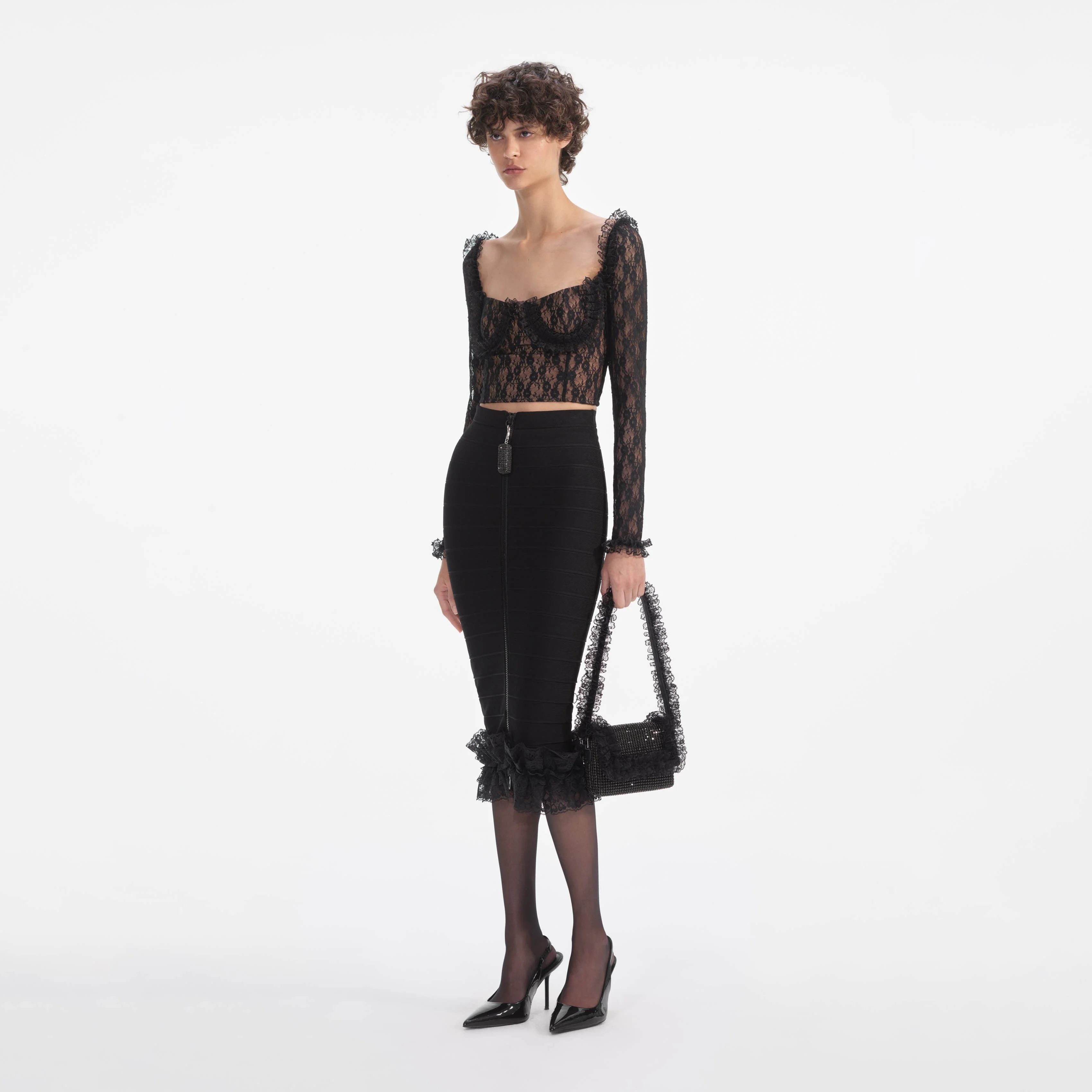 Black Lace Ruffle Top - Image 2