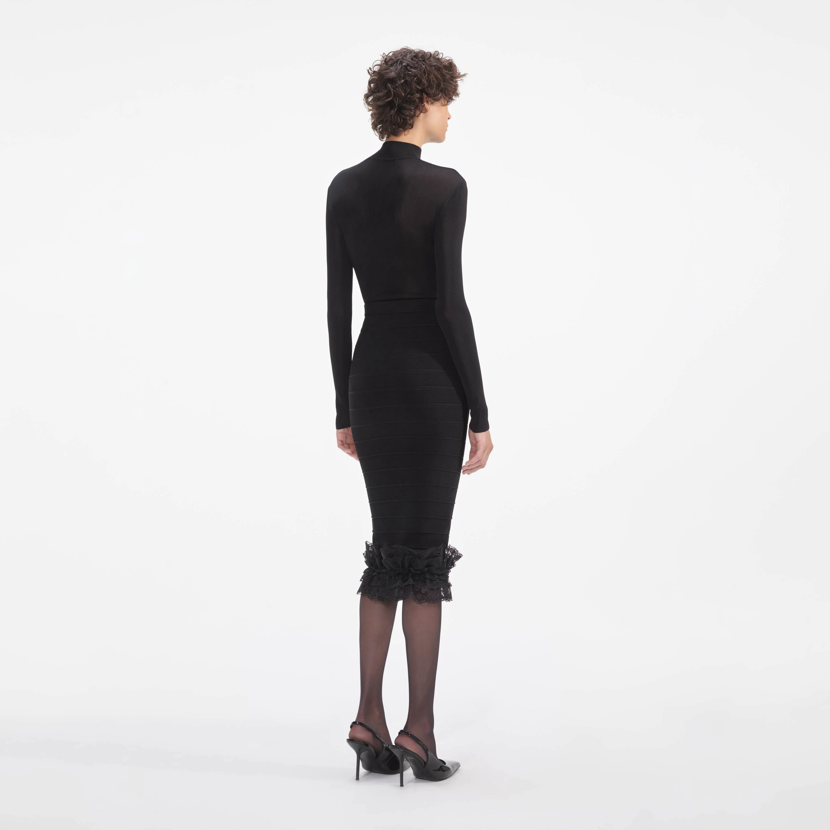 Black Ruffle Knit Midi Skirt - Image 3