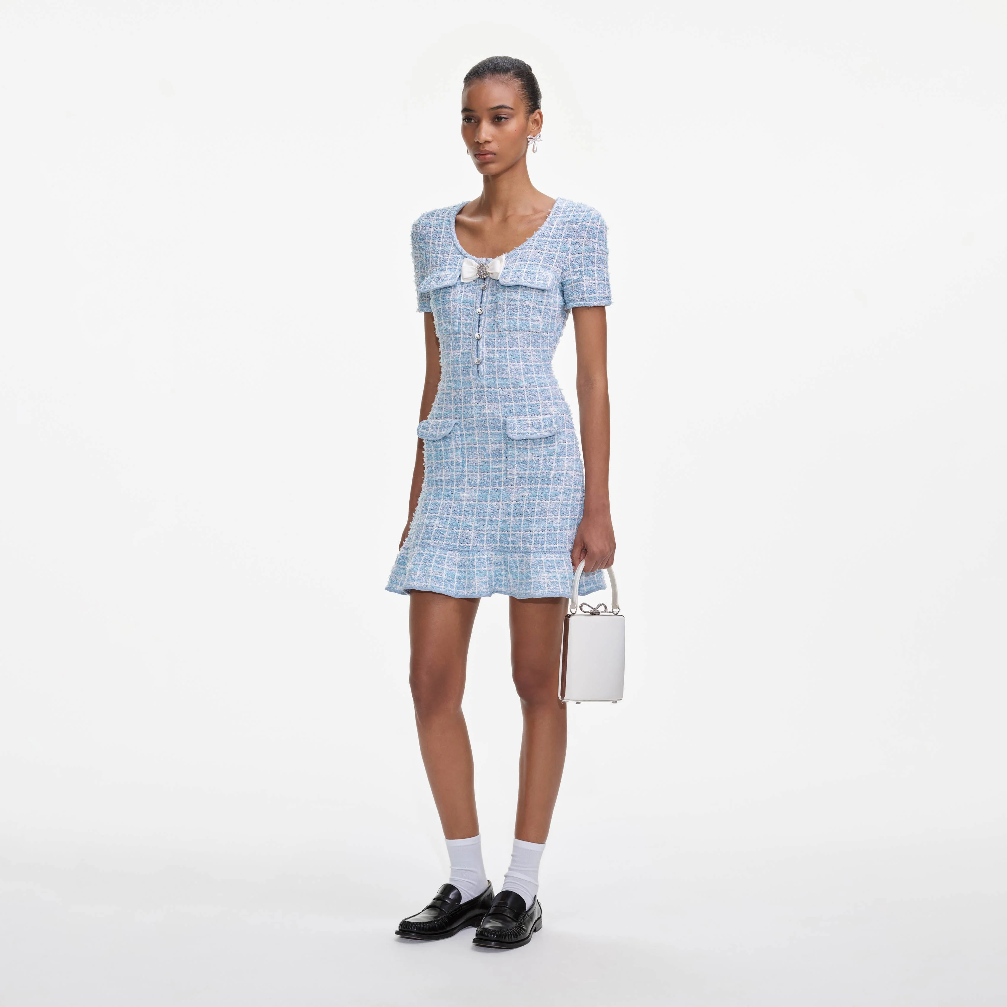Blue Check Knit Mini Dress - Image 2