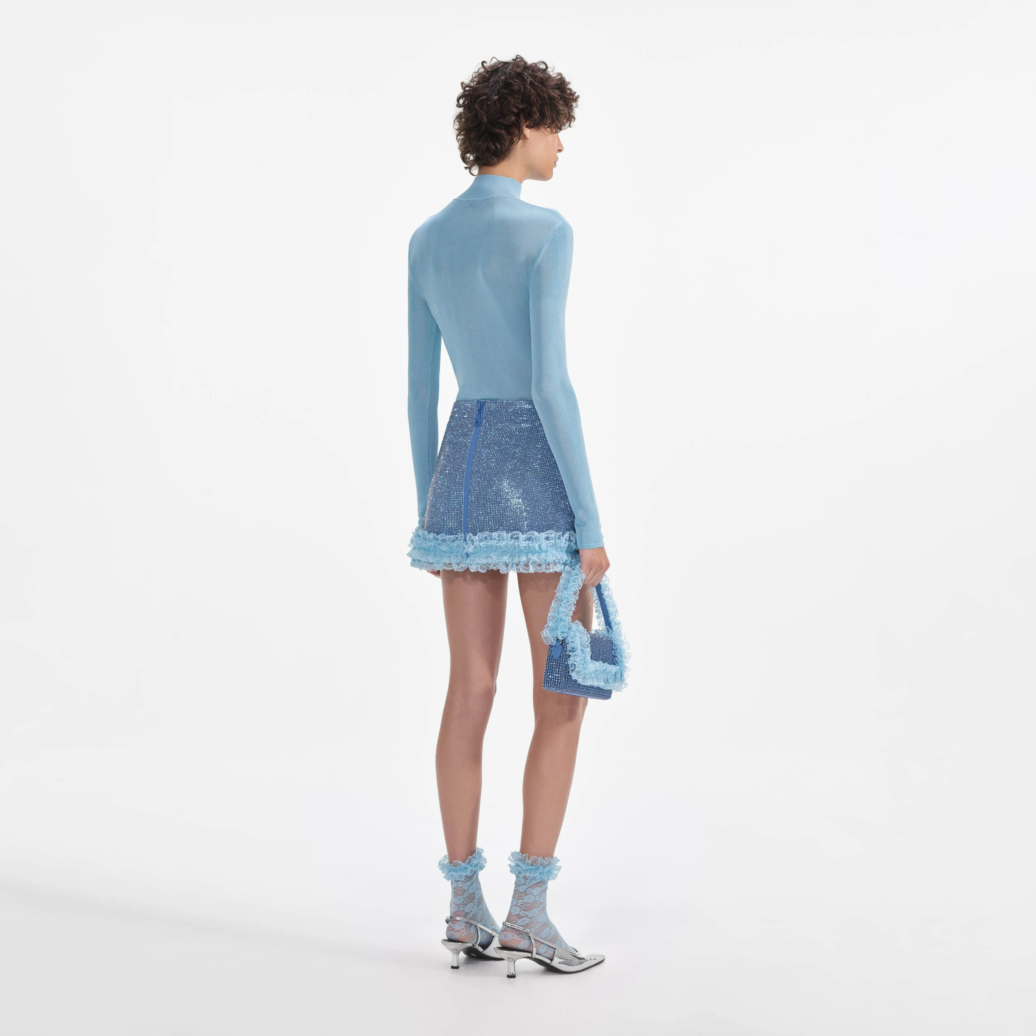 Blue Knit Cut Out Bodysuit - Image 3