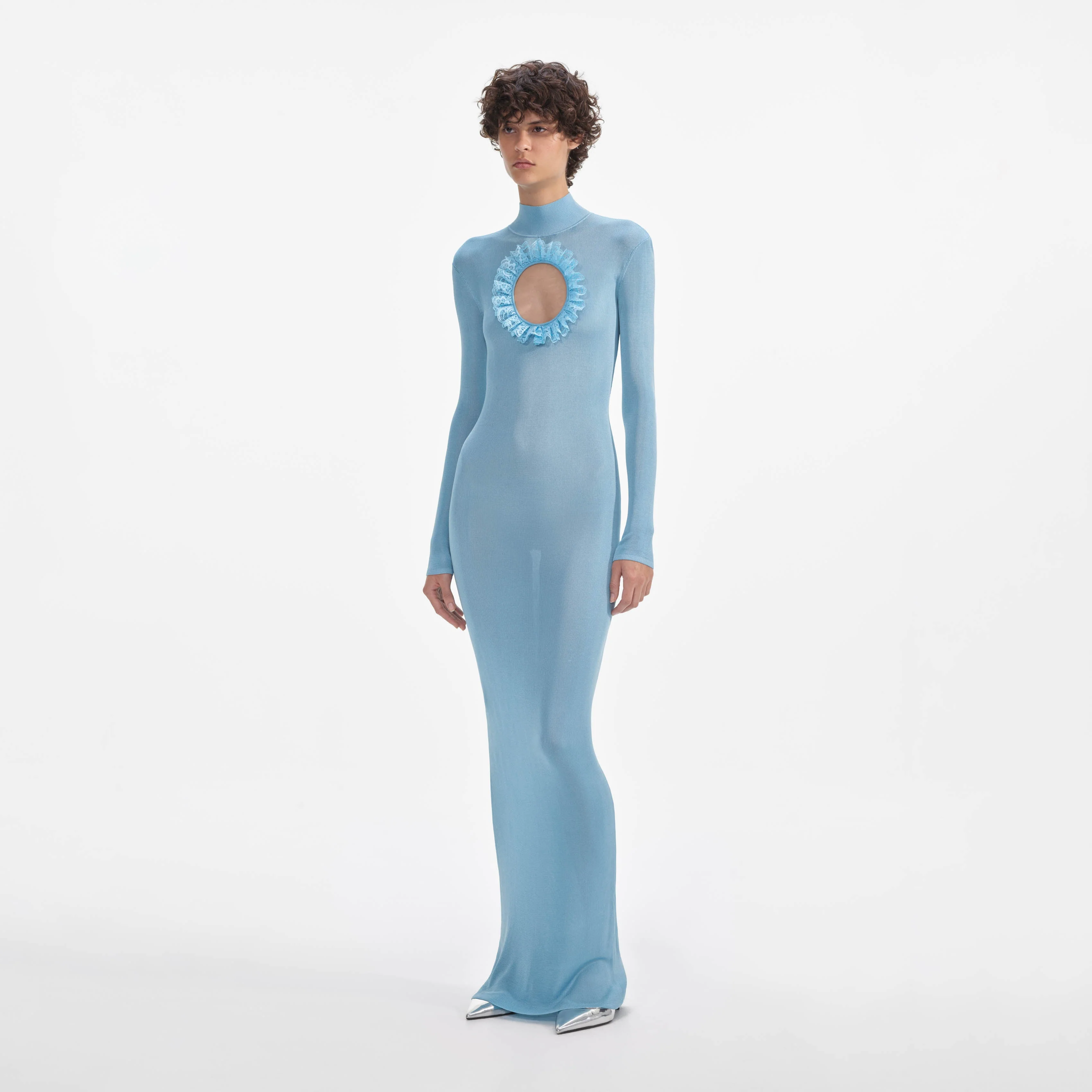 Blue Knit Cut Out Maxi Dress - Image 2