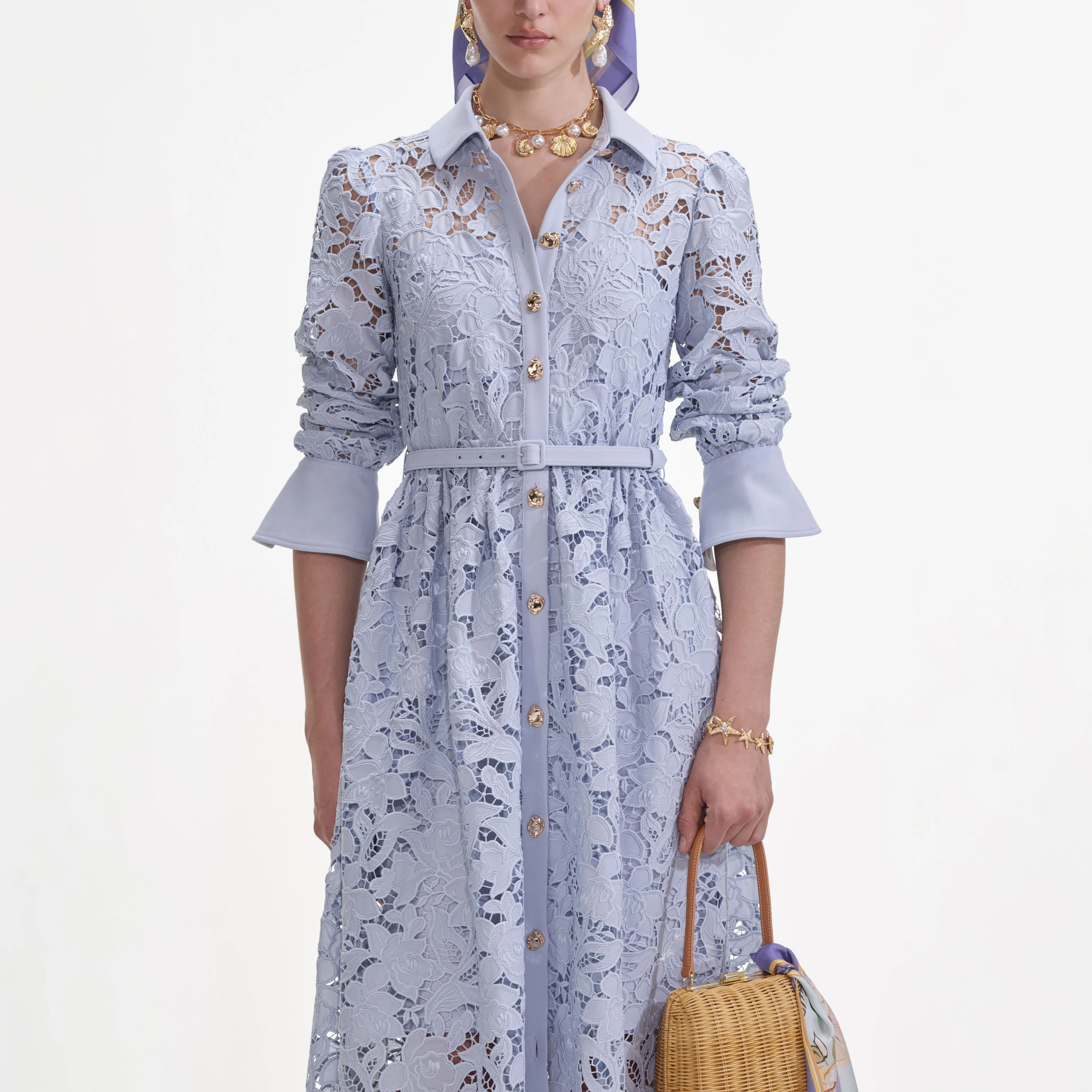 Blue Lace Collared Maxi Dress - Image 4