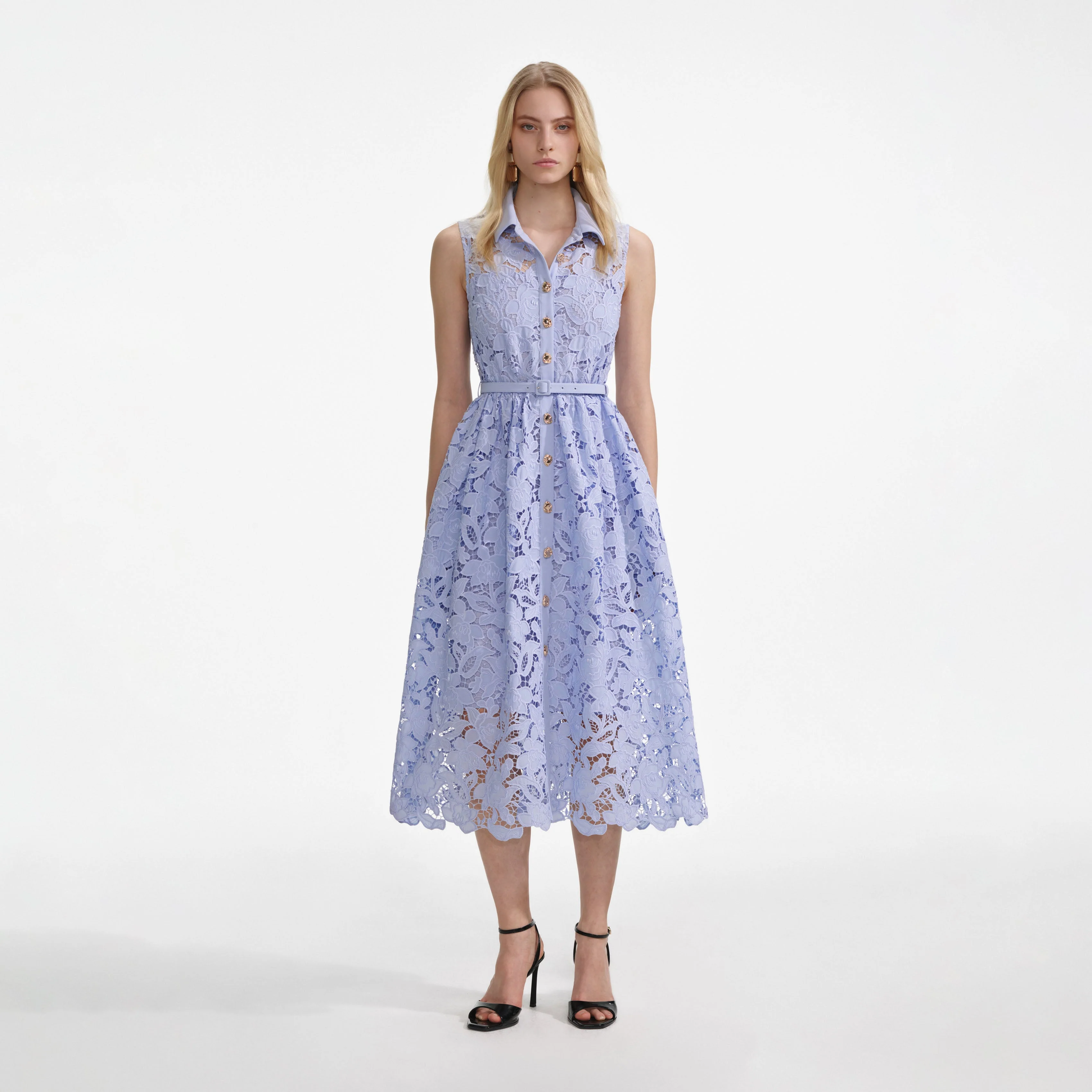 Blue Lace Sleeveless Midi Dress