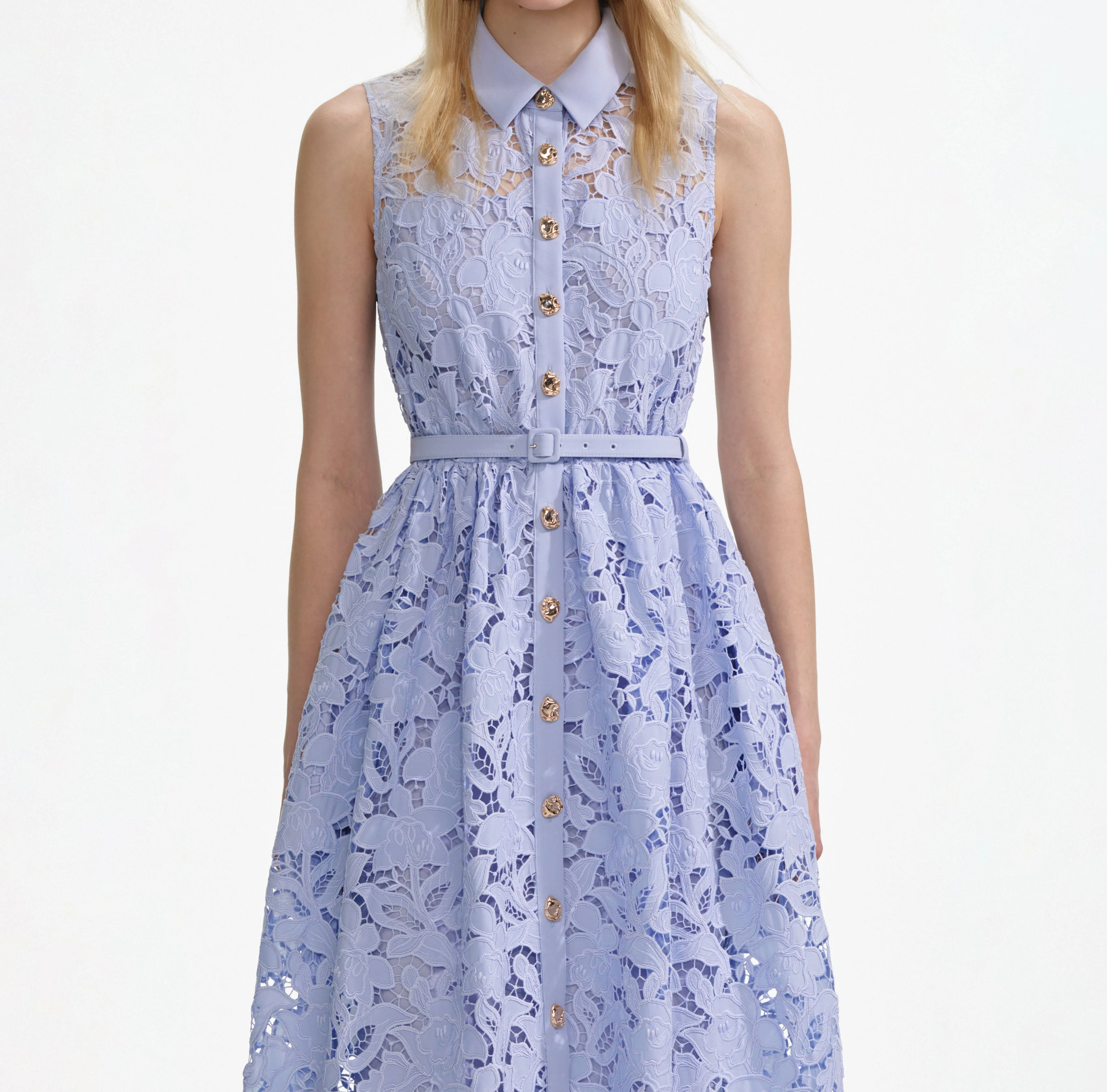 Blue Lace Sleeveless Midi Dress - Image 4