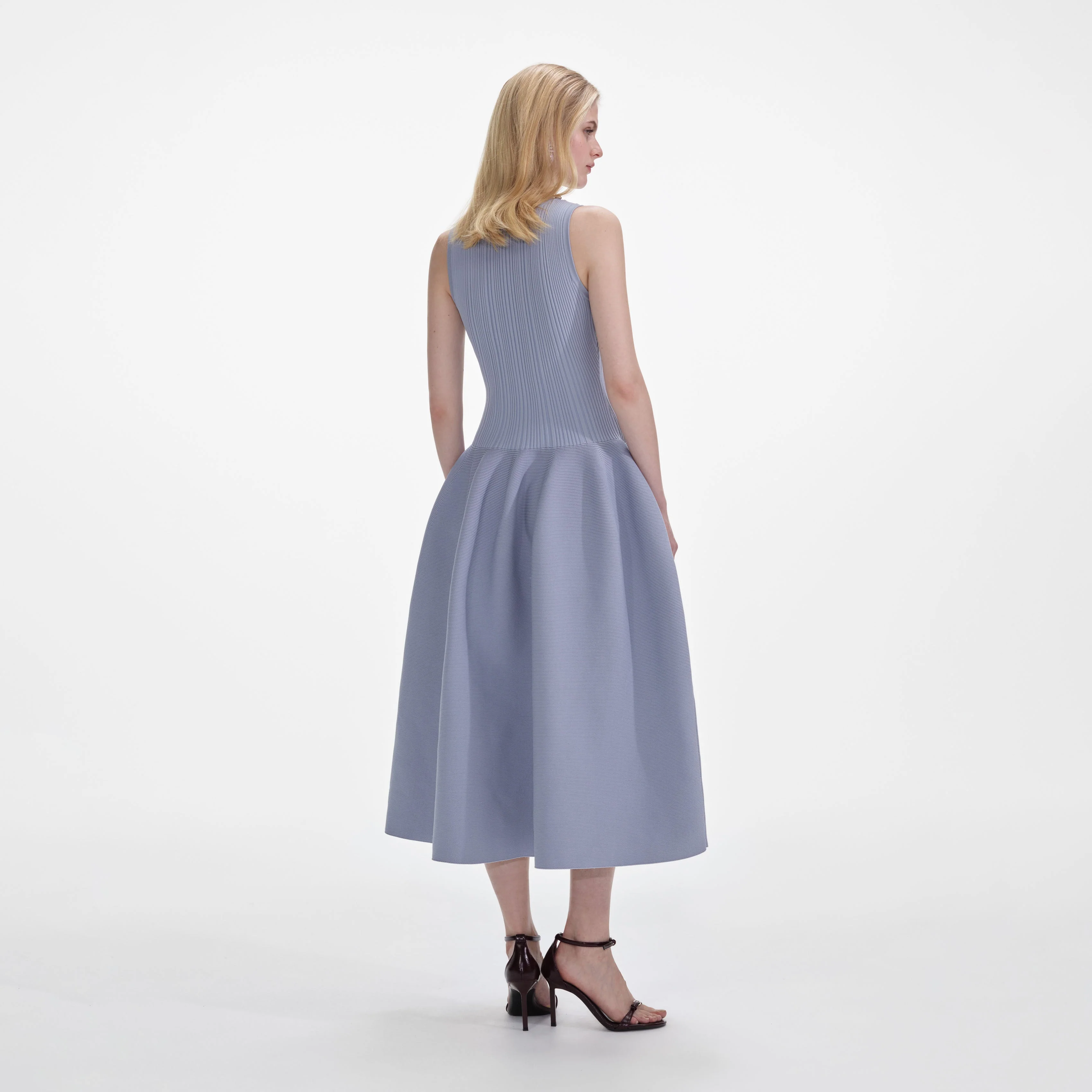 Blue Ribbed Knit Diamante Midi Dress - Image 3