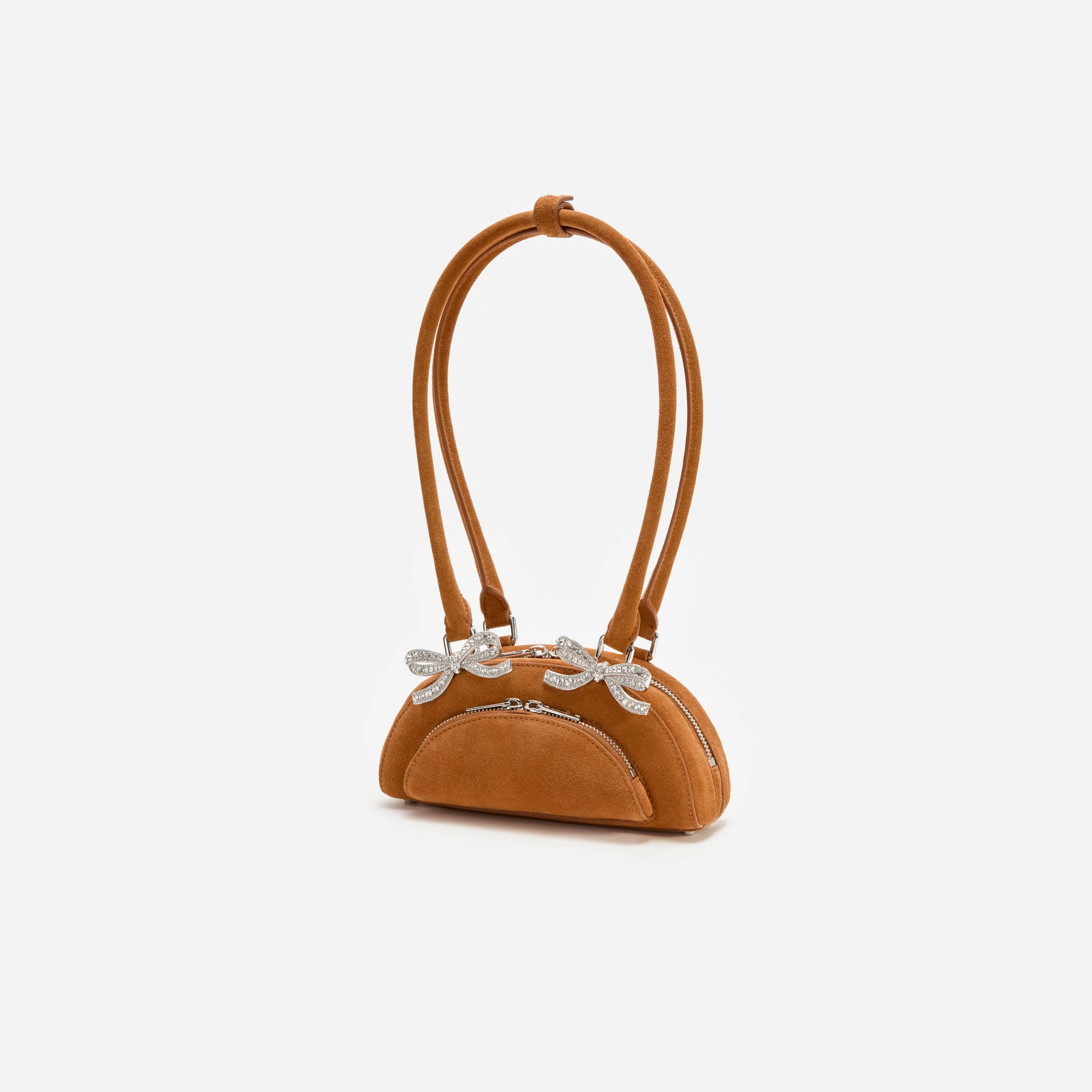 Brown Suede Curved Mini Shoulder Bag - Image 2