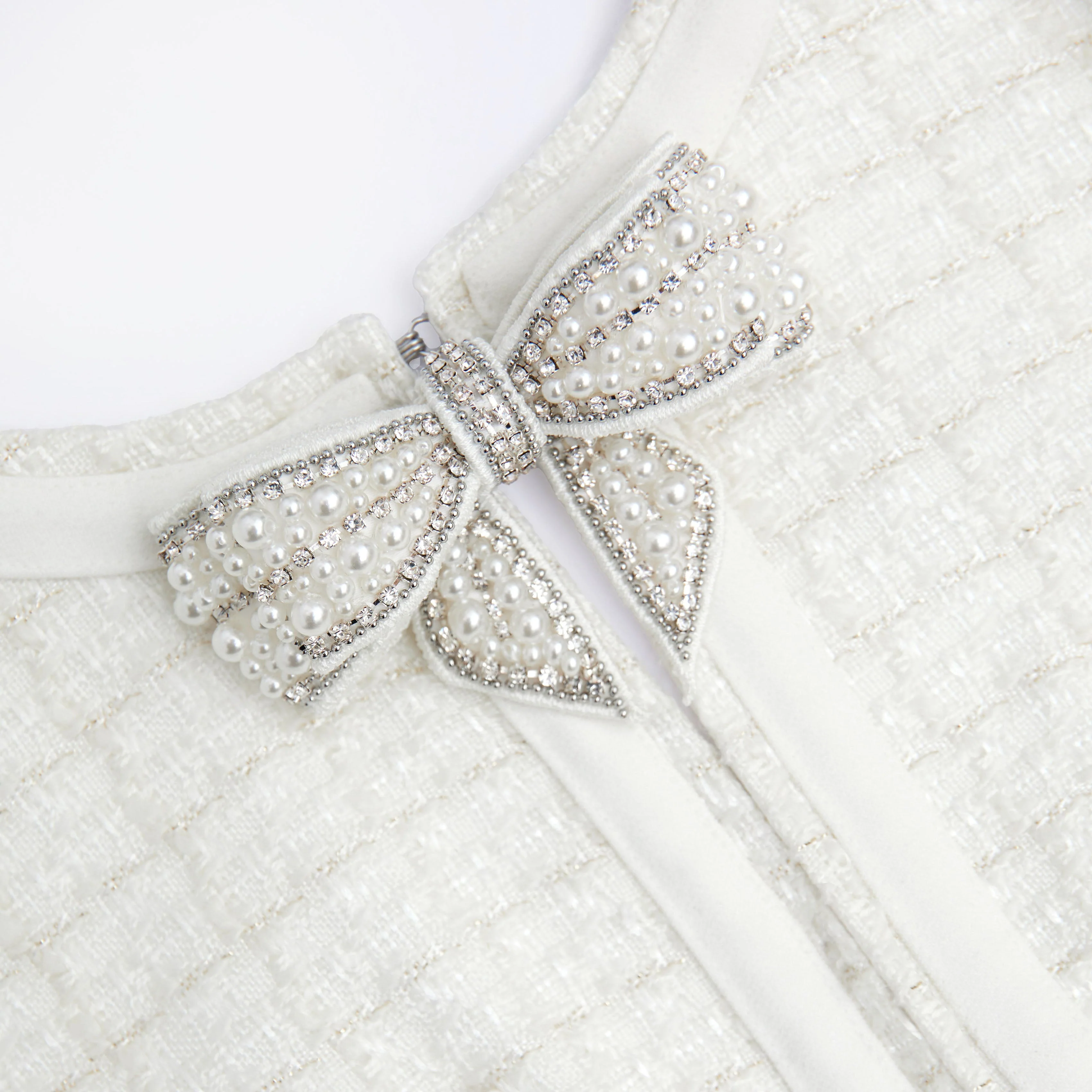 Cream Boucle Bow Mini Dress - Image 5