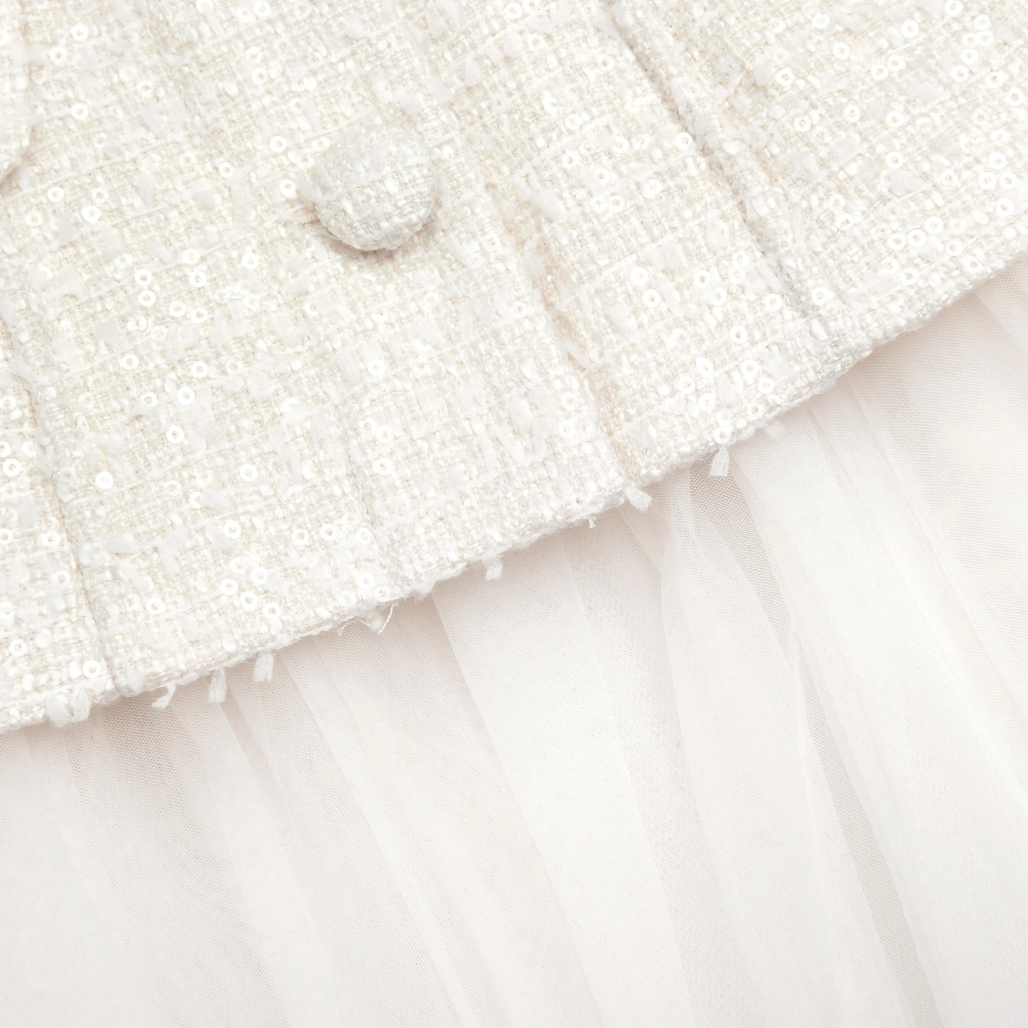 Cream Boucle Tulle Midi Dress - Image 5